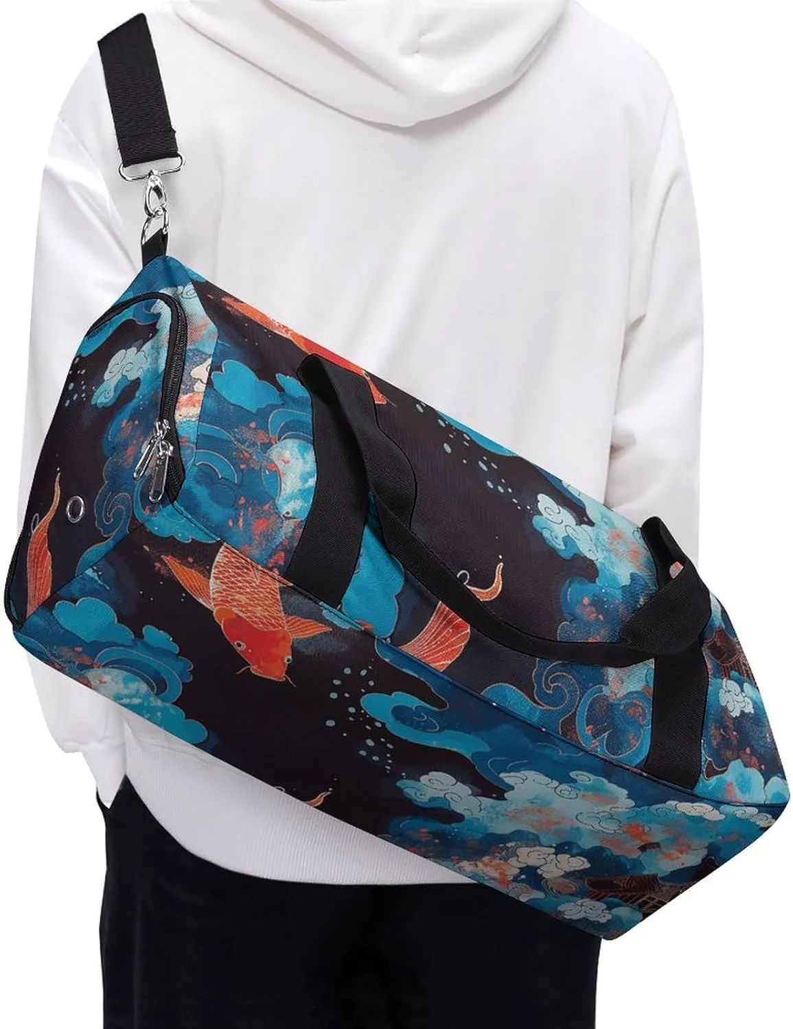 Gym Bag Dark Blue Landscape Duffel Bag for Men Women Overnight Bag with Shoe Compartment Workout Bags