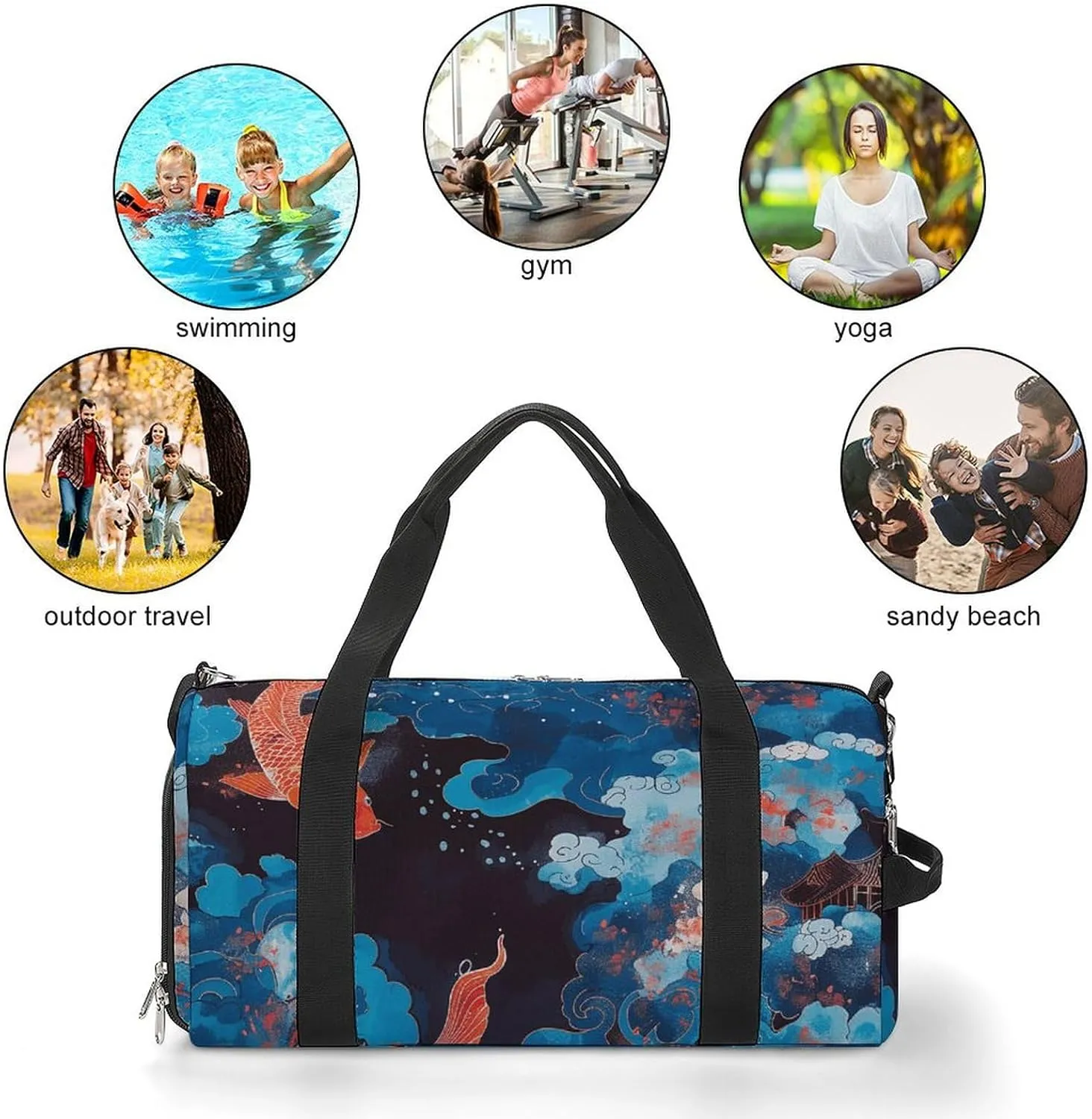 Gym Bag Dark Blue Landscape Duffel Bag for Men Women Overnight Bag with Shoe Compartment Workout Bags