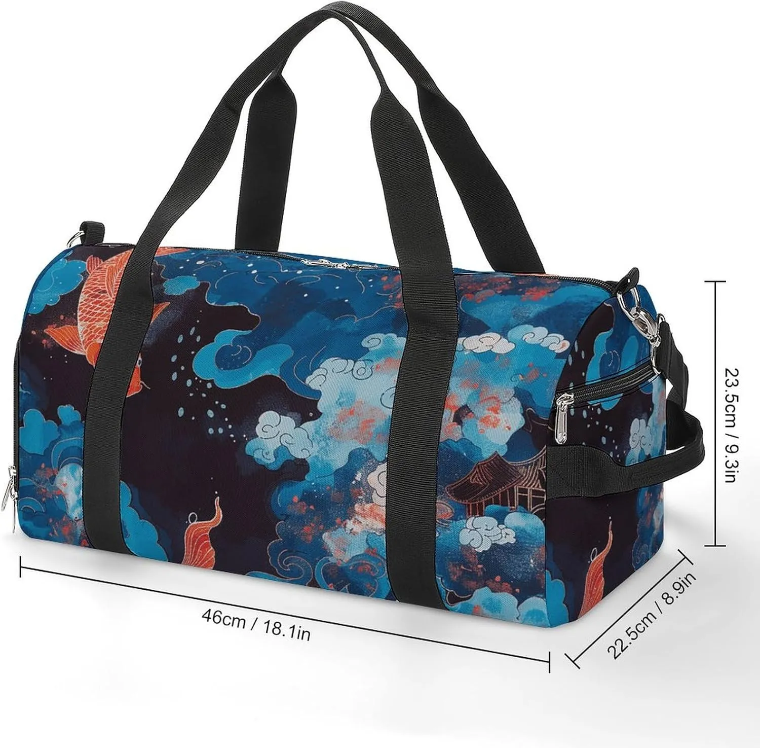 Gym Bag Dark Blue Landscape Duffel Bag for Men Women Overnight Bag with Shoe Compartment Workout Bags
