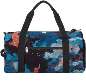 Gym Bag Dark Blue Landscape Duffel Bag for Men Women Overnight Bag with Shoe Compartment Workout Bags