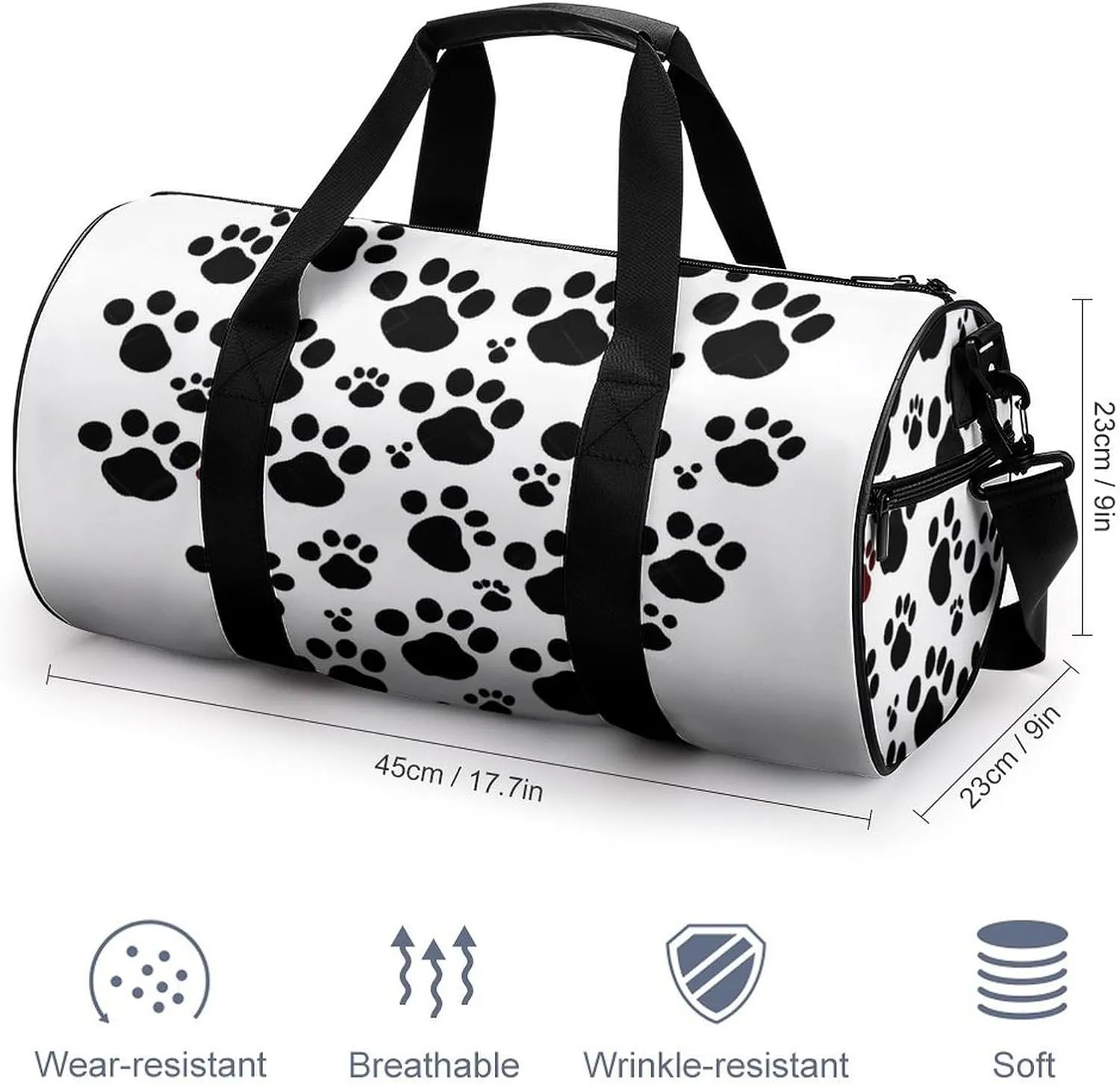 Gym Bag Dog Paw Print Love Heart Duffel Bag for Men Women Overnight Bag with Shoe Compartment Workout Bags