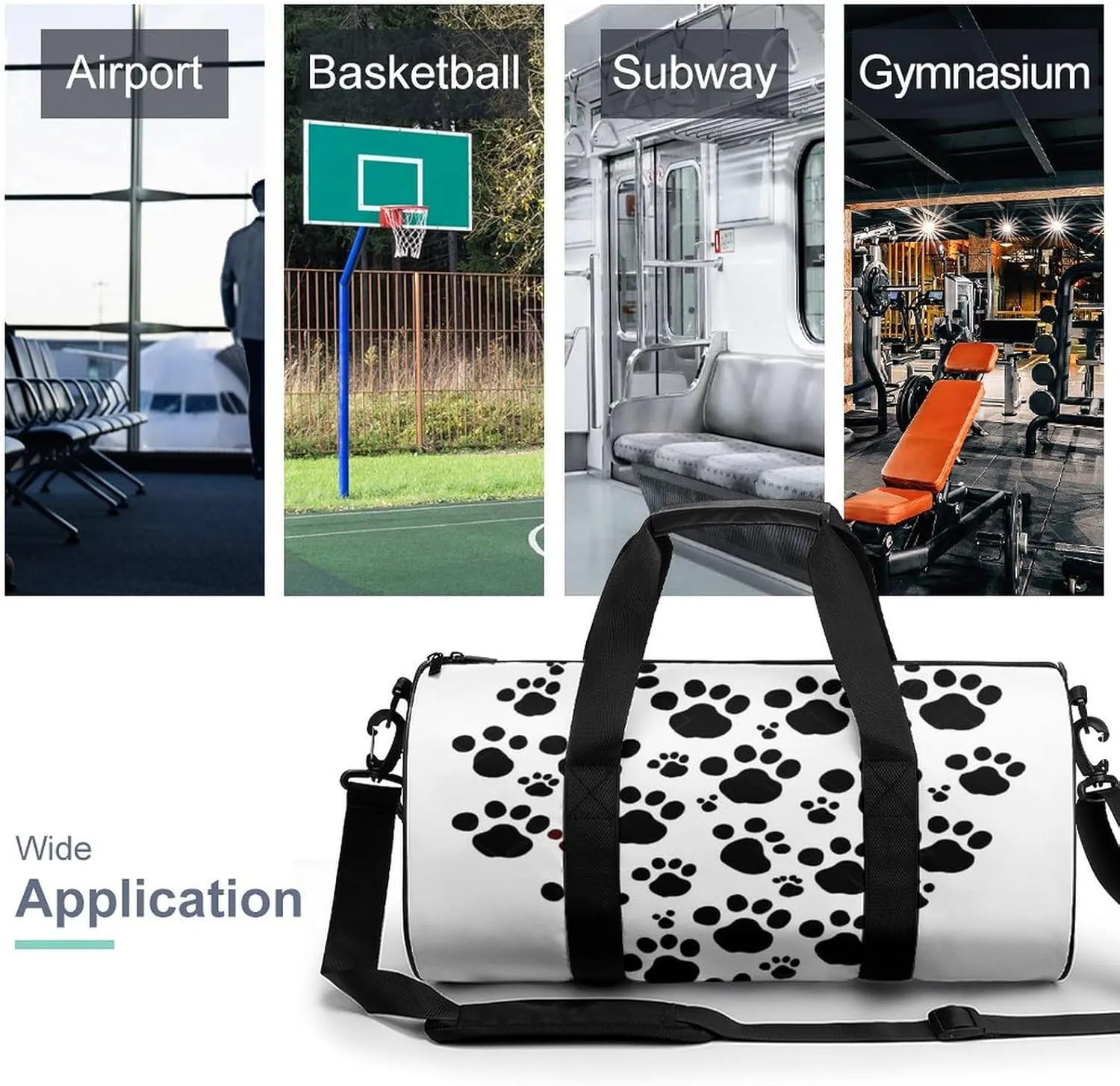 Gym Bag Dog Paw Print Love Heart Duffel Bag for Men Women Overnight Bag with Shoe Compartment Workout Bags