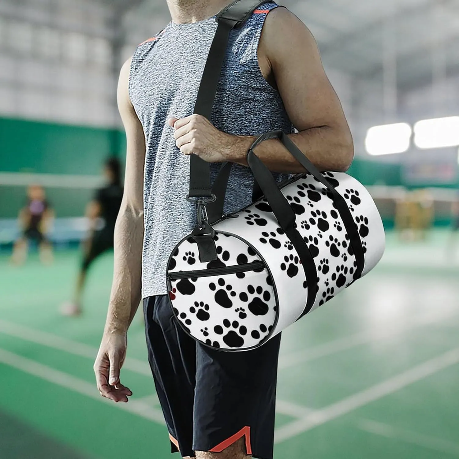 Gym Bag Dog Paw Print Love Heart Duffel Bag for Men Women Overnight Bag with Shoe Compartment Workout Bags