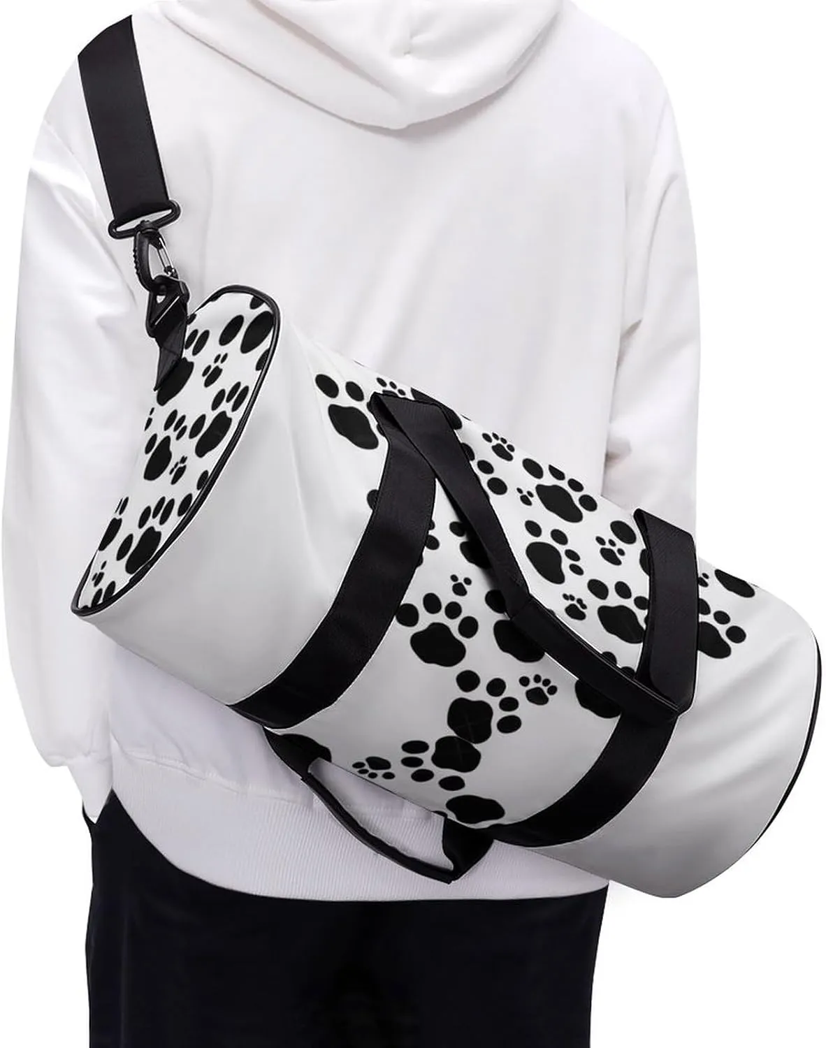 Gym Bag Dog Paw Print Love Heart Duffel Bag for Men Women Overnight Bag with Shoe Compartment Workout Bags