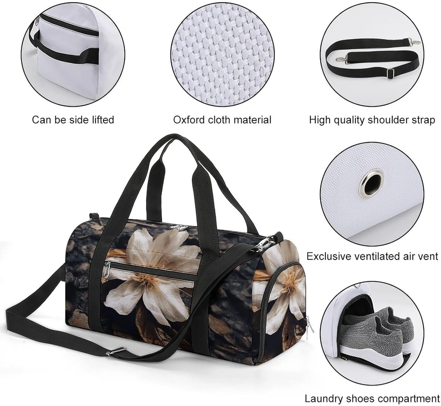 Gym Bag Flowers Falling on The Ground Duffel Bag for Men Women Overnight Bag with Shoe Compartment Workout Bags
