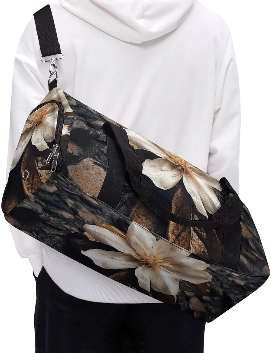 Gym Bag Flowers Falling on The Ground Duffel Bag for Men Women Overnight Bag with Shoe Compartment Workout Bags