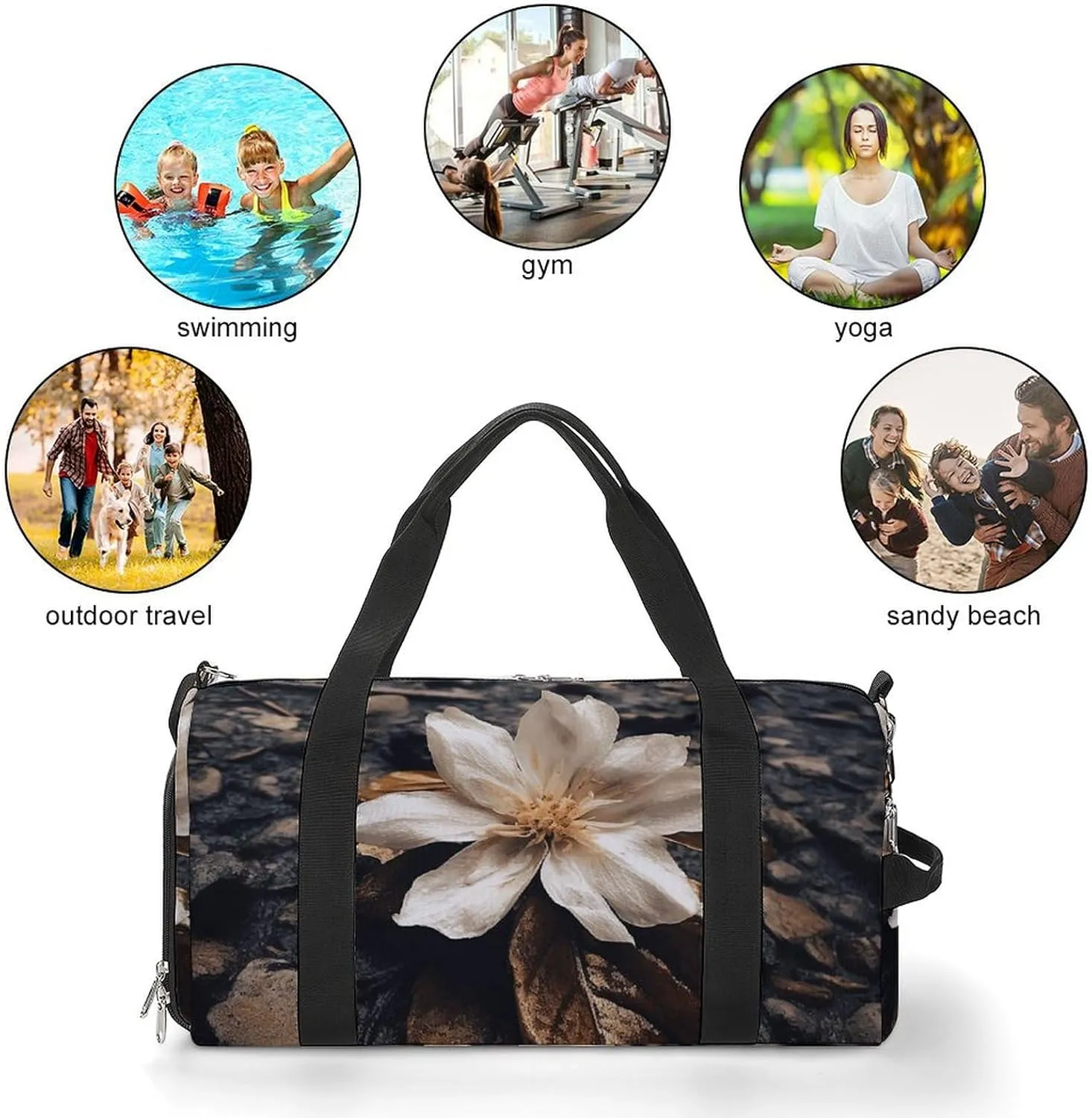 Gym Bag Flowers Falling on The Ground Duffel Bag for Men Women Overnight Bag with Shoe Compartment Workout Bags