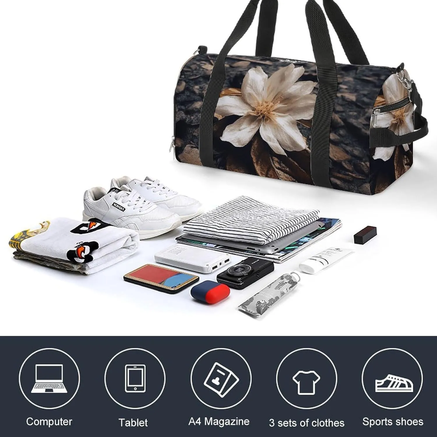 Gym Bag Flowers Falling on The Ground Duffel Bag for Men Women Overnight Bag with Shoe Compartment Workout Bags