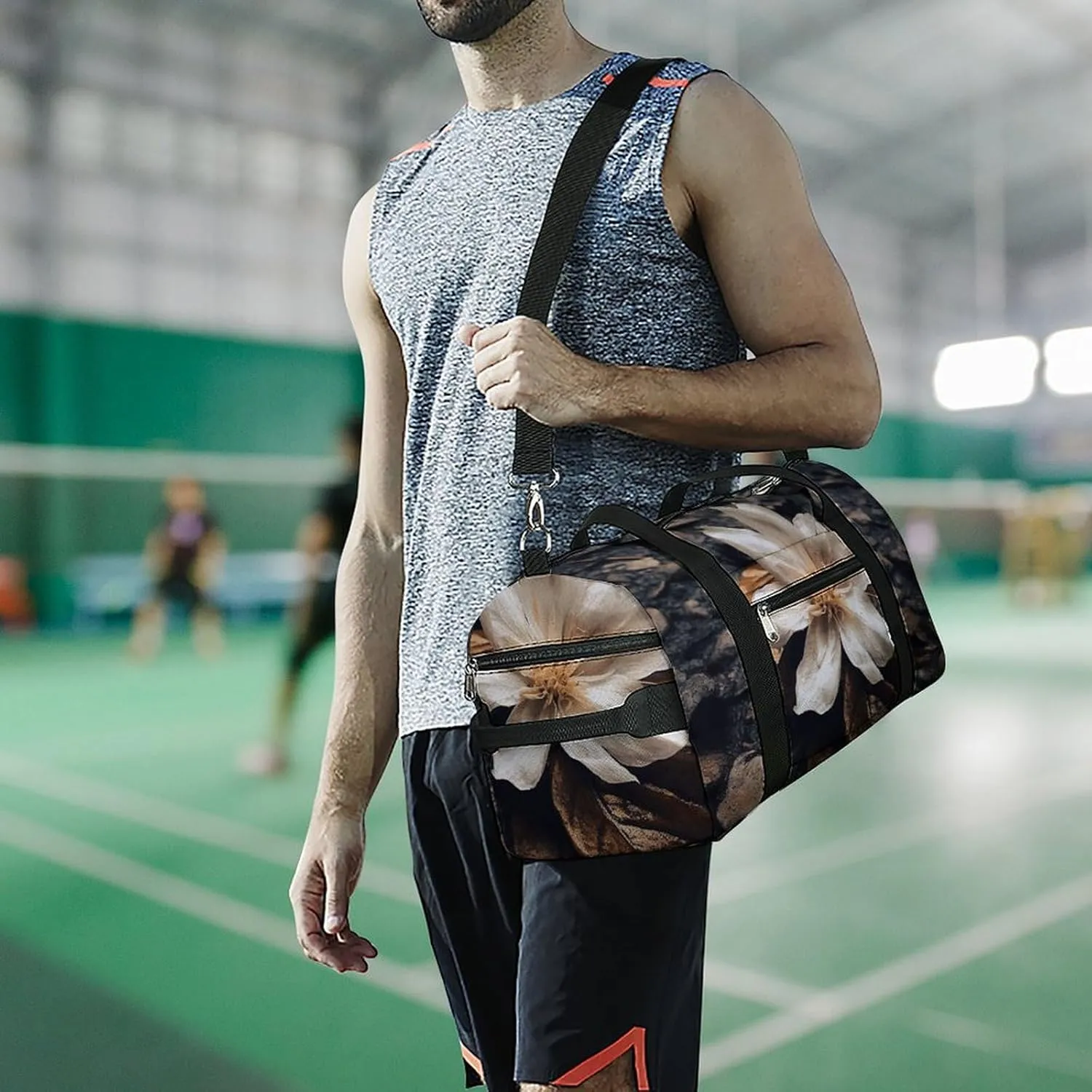 Gym Bag Flowers Falling on The Ground Duffel Bag for Men Women Overnight Bag with Shoe Compartment Workout Bags