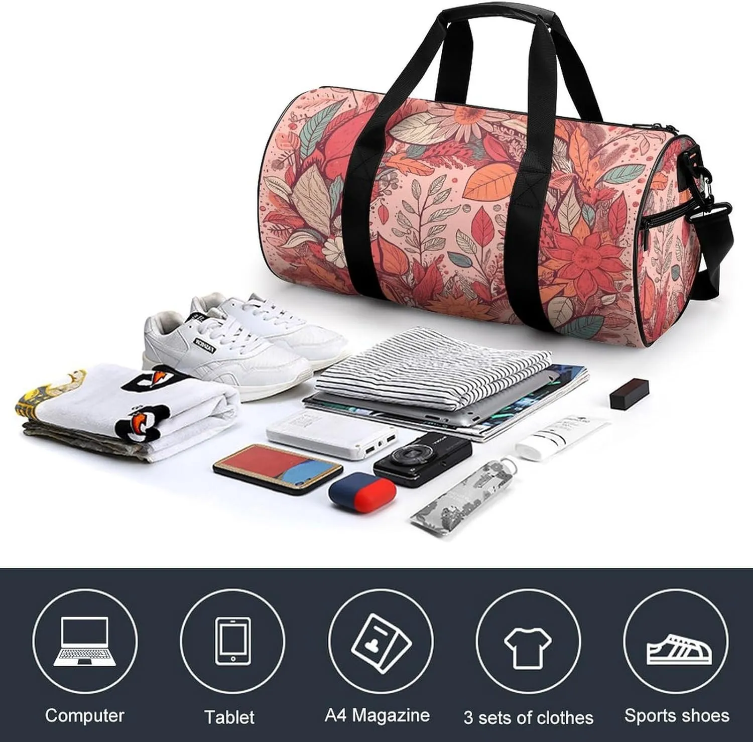 Gym Bag Garland And Leaves Duffel Bag for Men Women Overnight Bag with Shoe Compartment Workout Bags