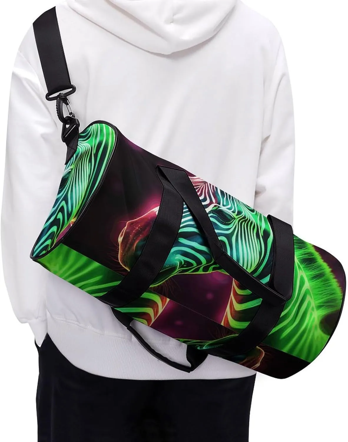 Gym Bag Glowing Zebra Duffel Bag for Men Women Overnight Bag with Shoe Compartment Workout Bags