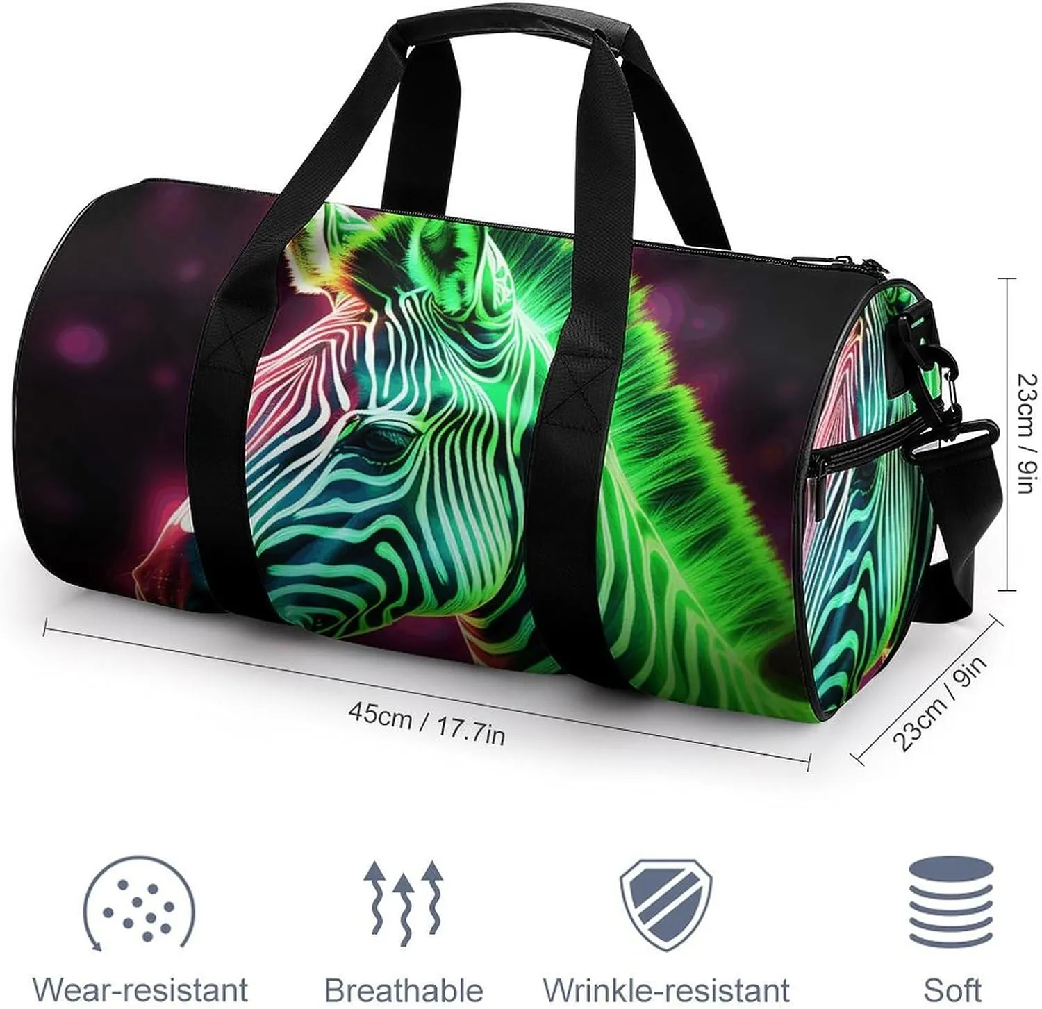 Gym Bag Glowing Zebra Duffel Bag for Men Women Overnight Bag with Shoe Compartment Workout Bags