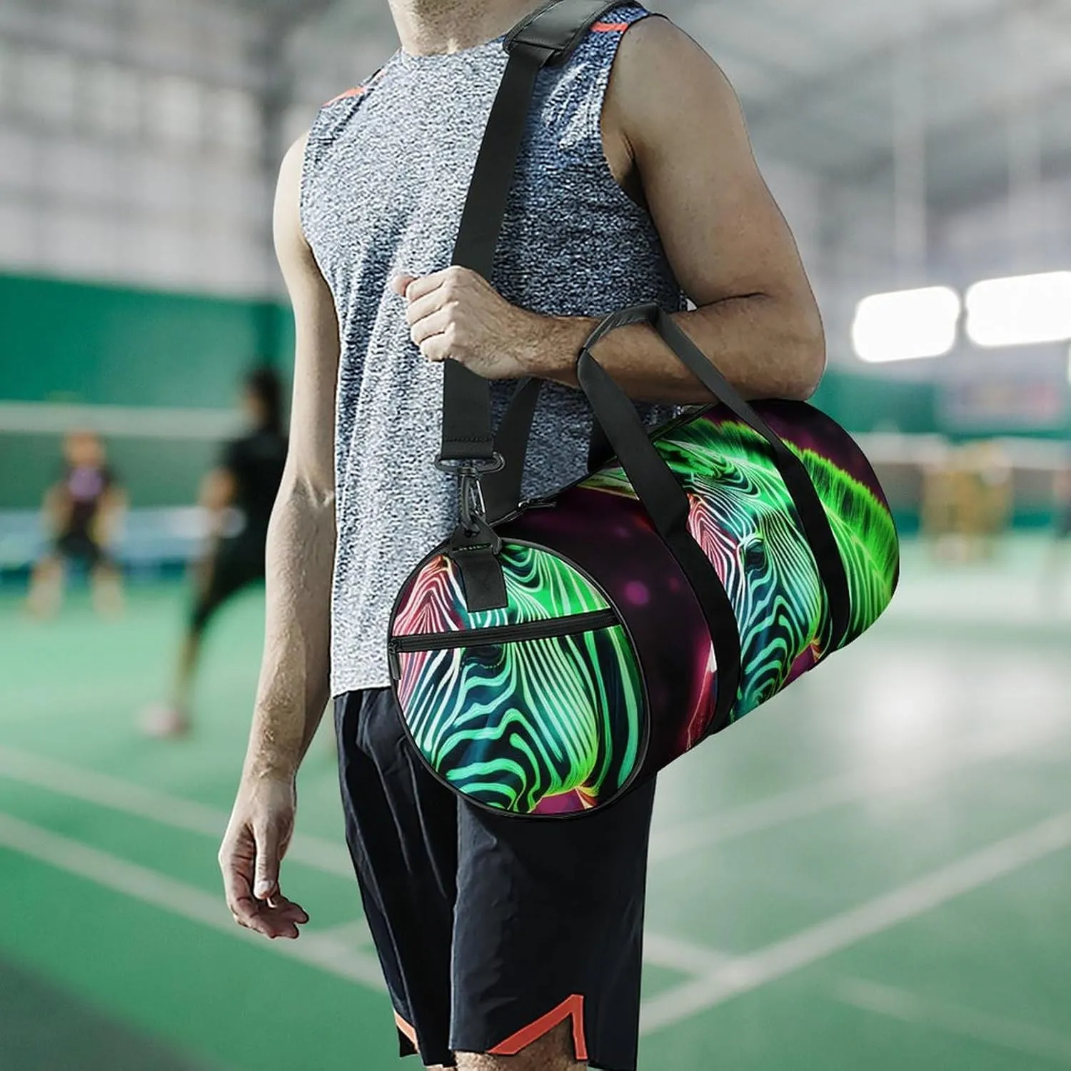Gym Bag Glowing Zebra Duffel Bag for Men Women Overnight Bag with Shoe Compartment Workout Bags