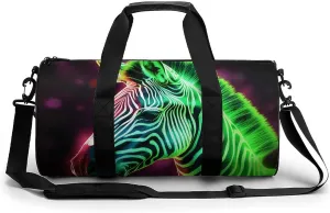Gym Bag Glowing Zebra Duffel Bag for Men Women Overnight Bag with Shoe Compartment Workout Bags