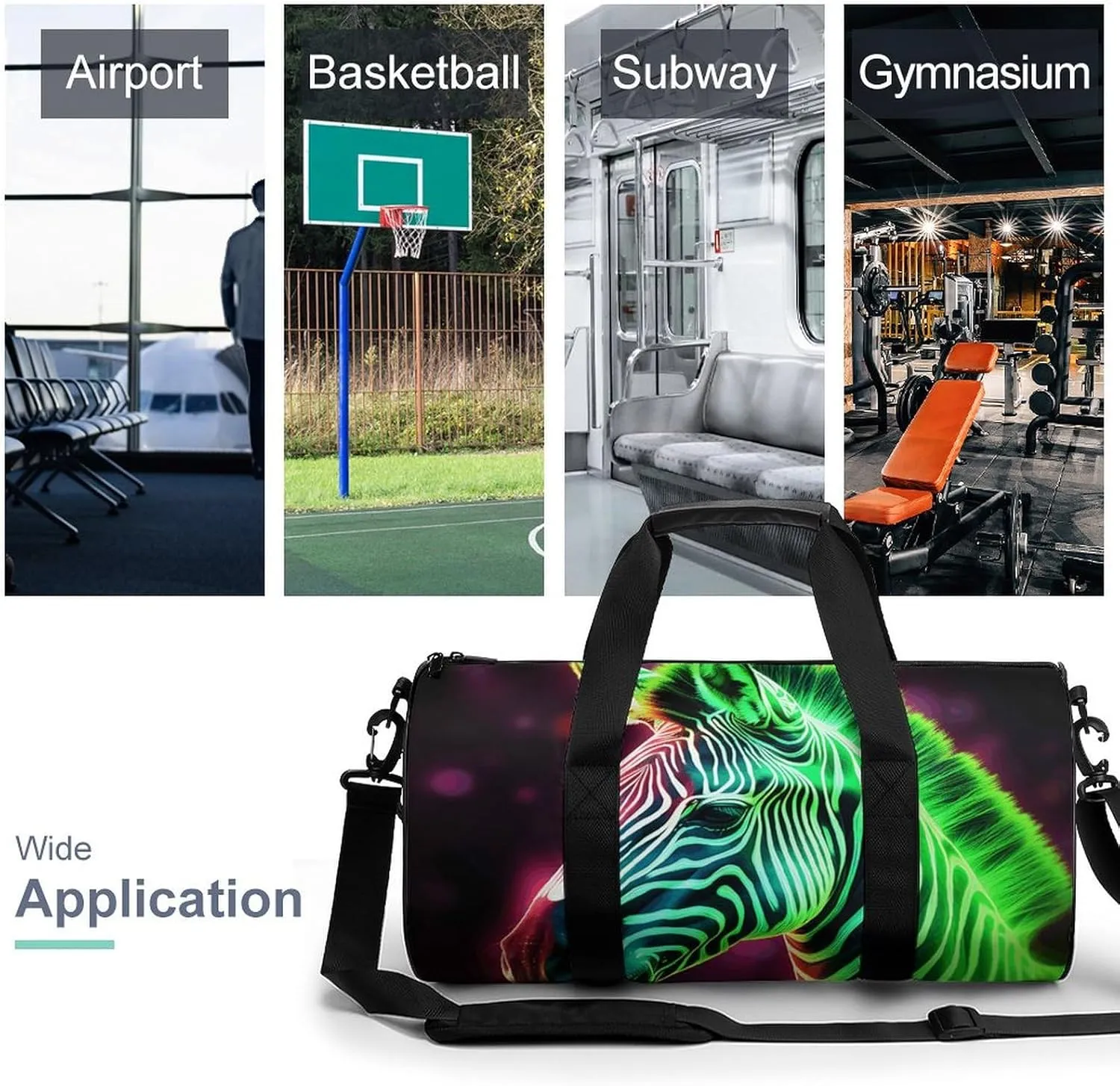 Gym Bag Glowing Zebra Duffel Bag for Men Women Overnight Bag with Shoe Compartment Workout Bags