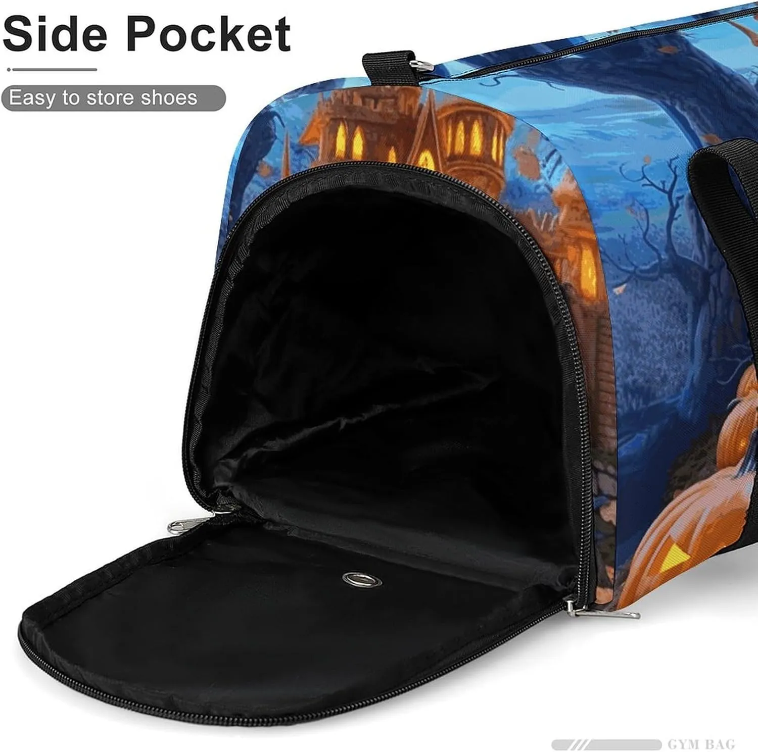 Gym Bag Halloween Castle Pumpkin Duffel Bag for Men Women Overnight Bag with Shoe Compartment Workout Bags