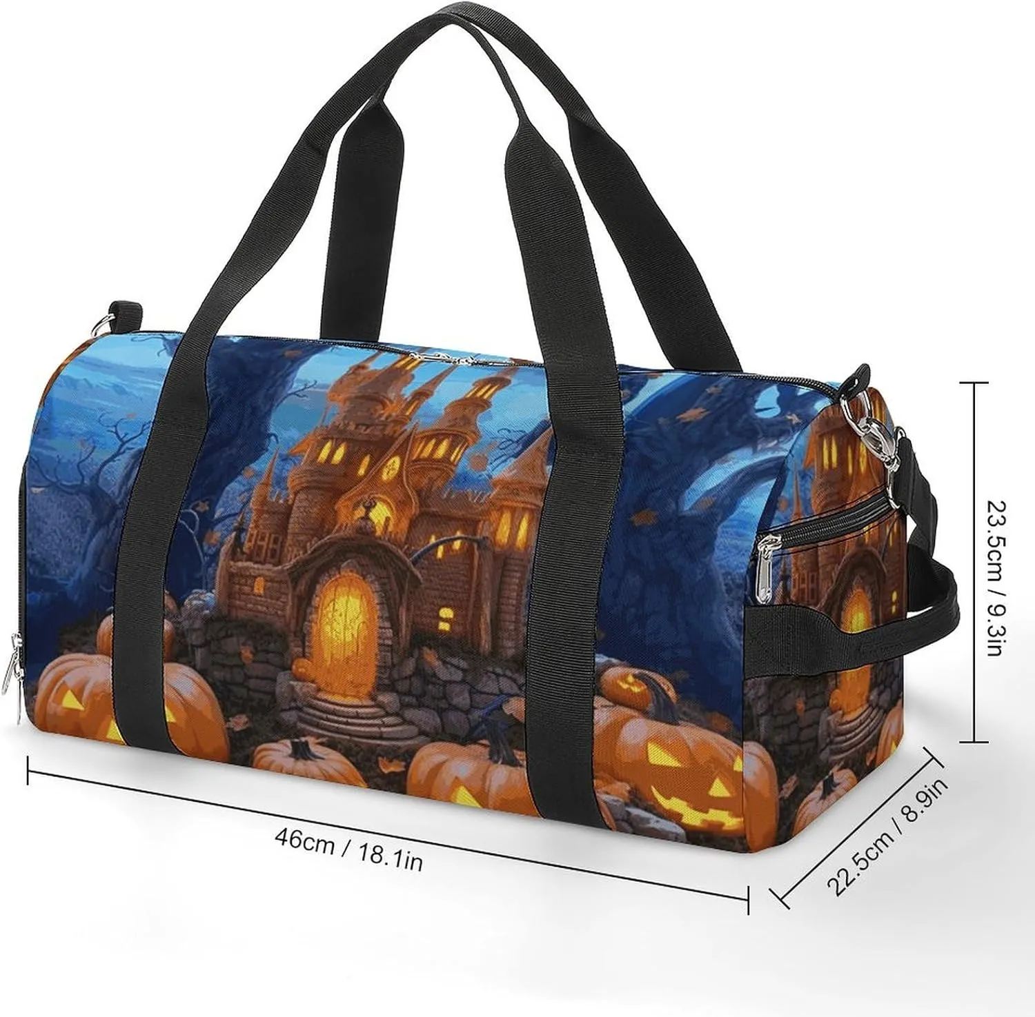 Gym Bag Halloween Castle Pumpkin Duffel Bag for Men Women Overnight Bag with Shoe Compartment Workout Bags