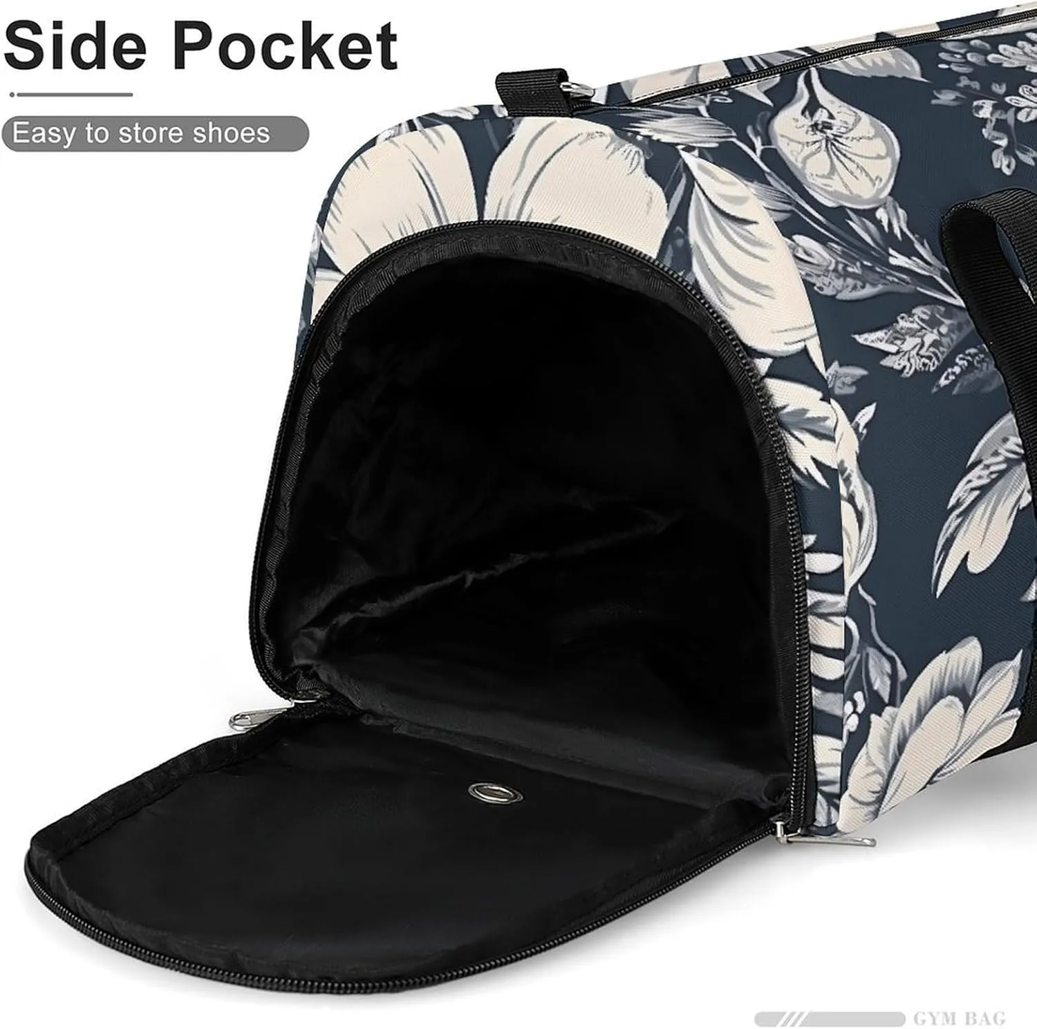 Gym Bag Hand Drawn White Flowers Duffel Bag for Men Women Overnight Bag with Shoe Compartment Workout Bags