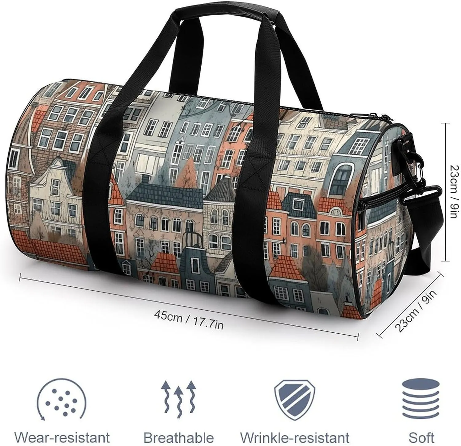 Gym Bag House Pattern Duffel Bag for Men Women Overnight Bag with Shoe Compartment Workout Bags