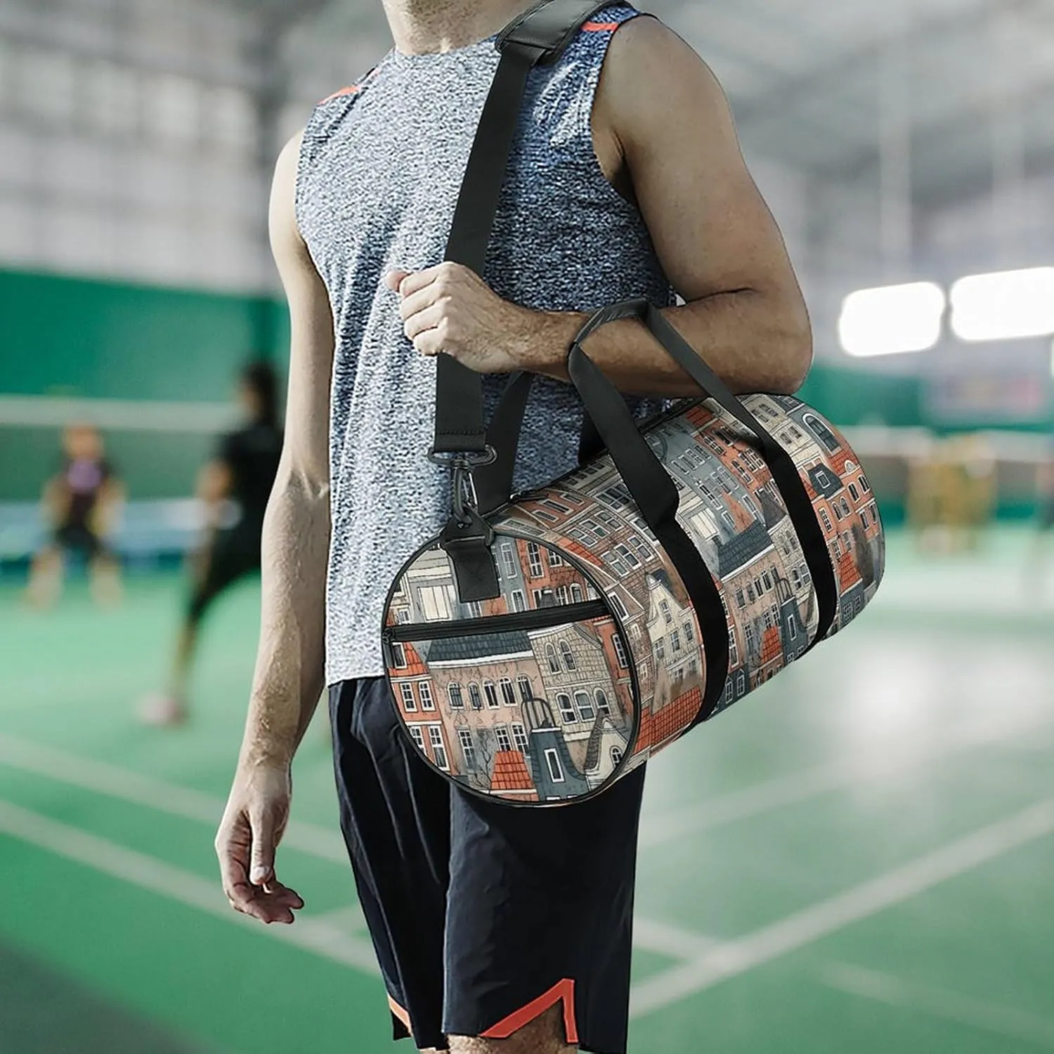 Gym Bag House Pattern Duffel Bag for Men Women Overnight Bag with Shoe Compartment Workout Bags