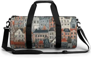 Gym Bag House Pattern Duffel Bag for Men Women Overnight Bag with Shoe Compartment Workout Bags