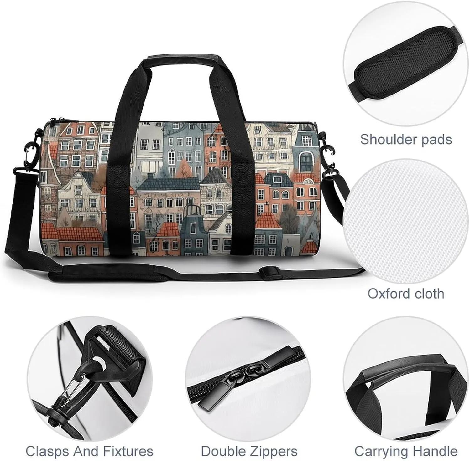 Gym Bag House Pattern Duffel Bag for Men Women Overnight Bag with Shoe Compartment Workout Bags