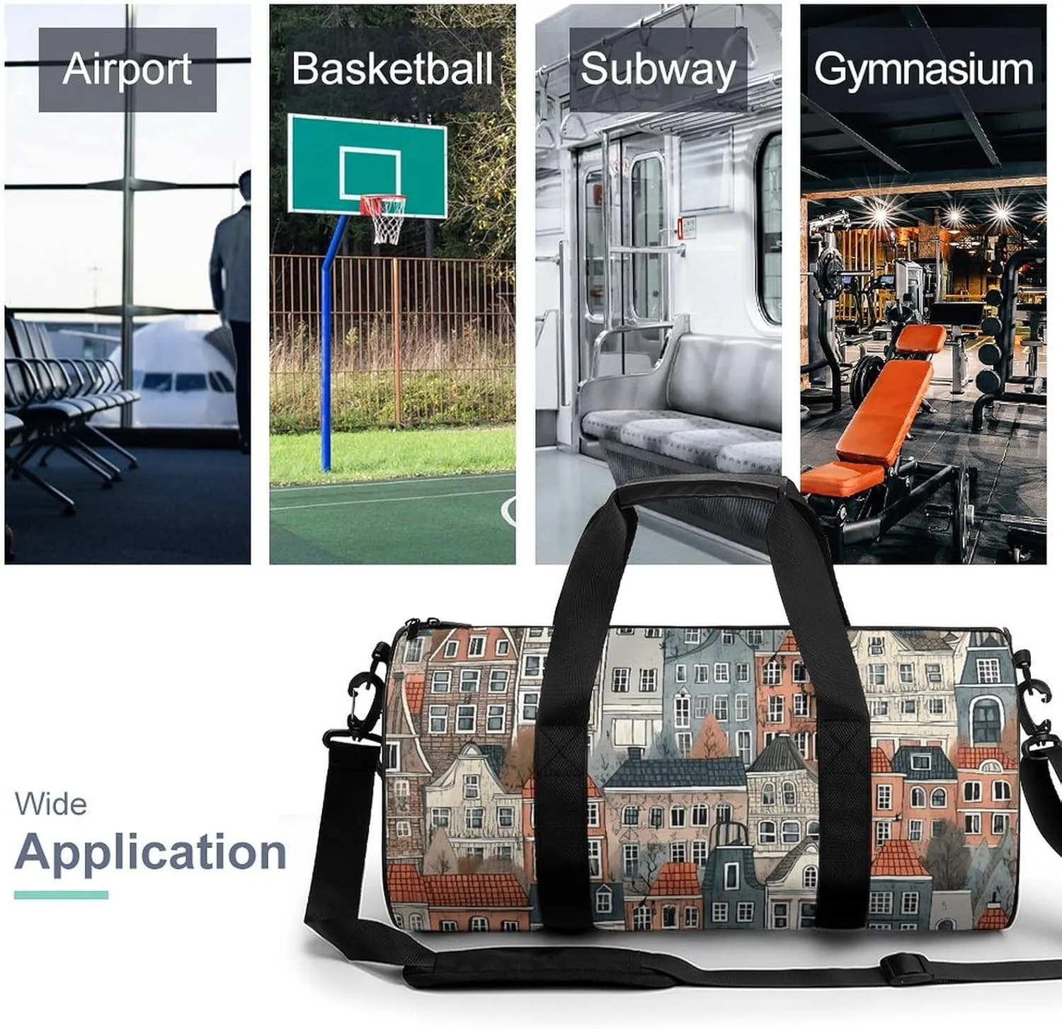 Gym Bag House Pattern Duffel Bag for Men Women Overnight Bag with Shoe Compartment Workout Bags