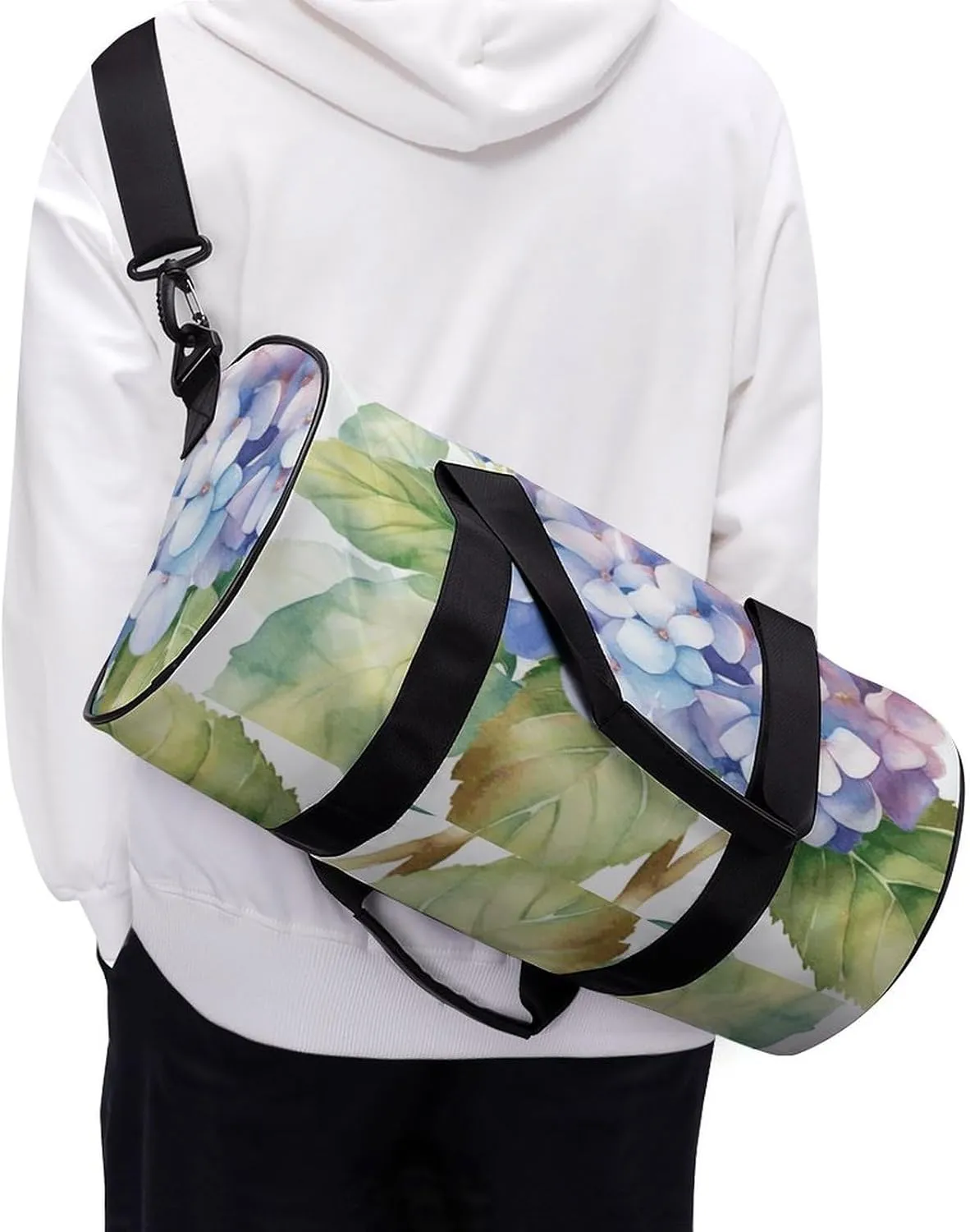 Gym Bag Hydrangea Watercolor Duffel Bag for Men Women Overnight Bag with Shoe Compartment Workout Bags