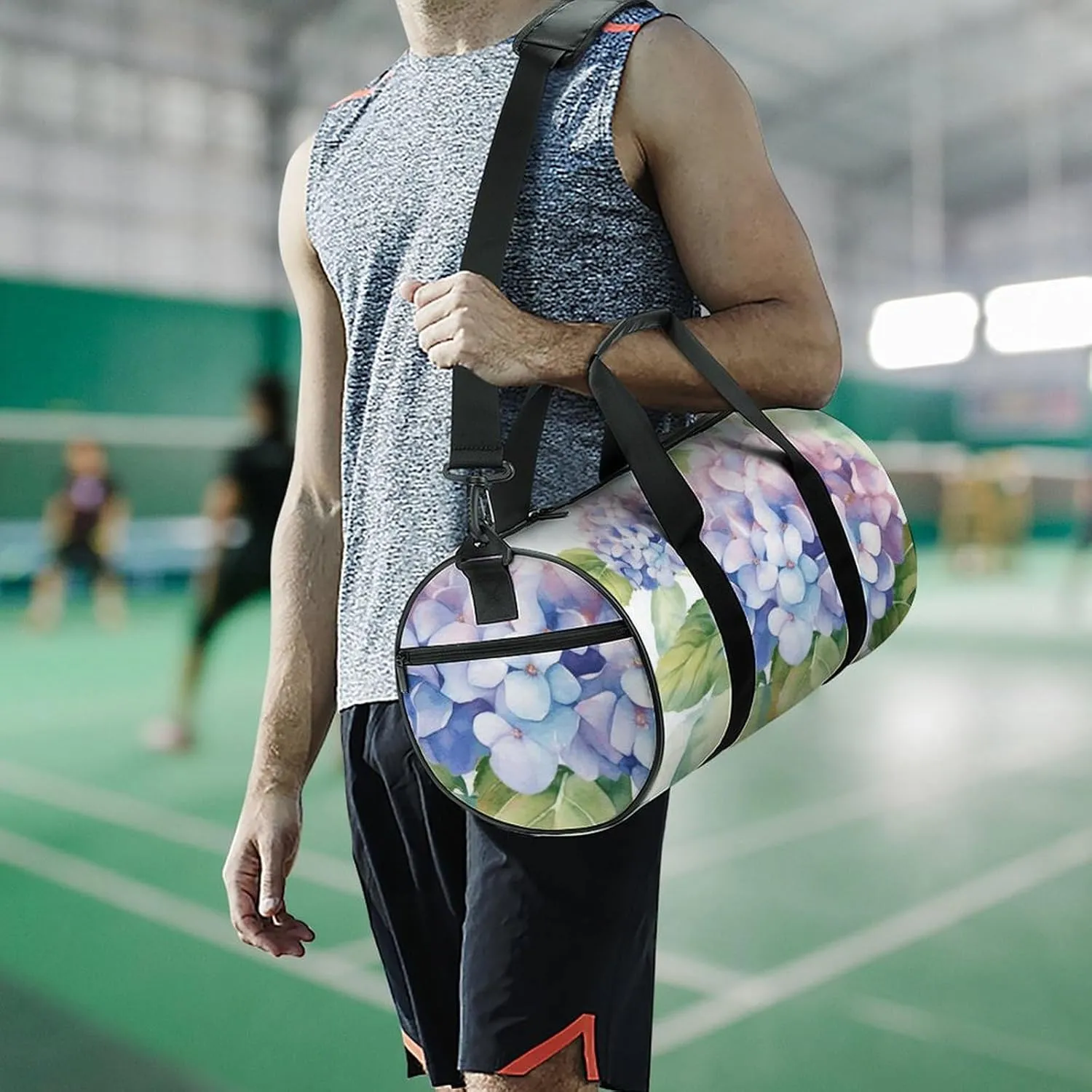Gym Bag Hydrangea Watercolor Duffel Bag for Men Women Overnight Bag with Shoe Compartment Workout Bags