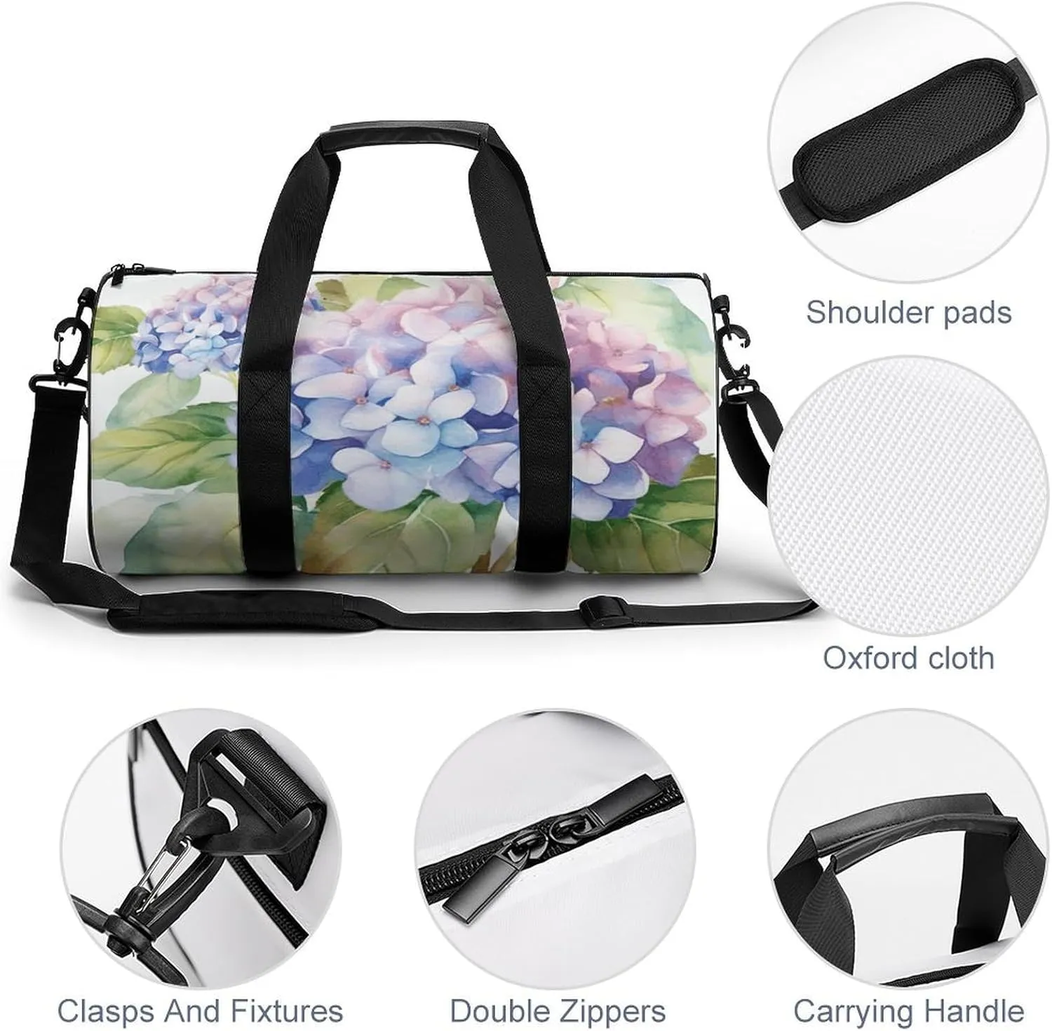 Gym Bag Hydrangea Watercolor Duffel Bag for Men Women Overnight Bag with Shoe Compartment Workout Bags