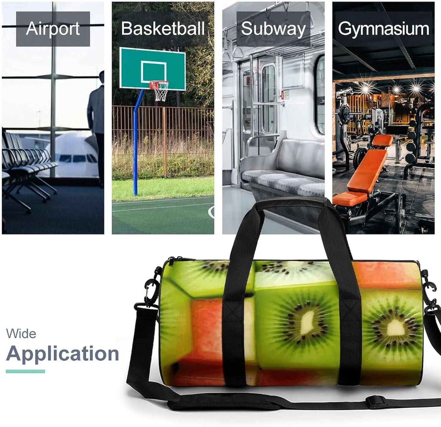 Gym Bag Kiwi Watermelon Duffel Bag for Men Women Overnight Bag with Shoe Compartment Workout Bags