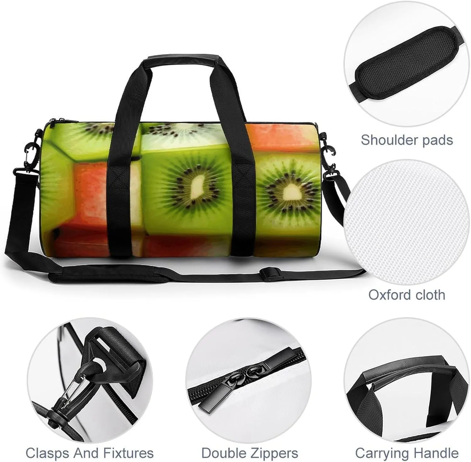 Gym Bag Kiwi Watermelon Duffel Bag for Men Women Overnight Bag with Shoe Compartment Workout Bags