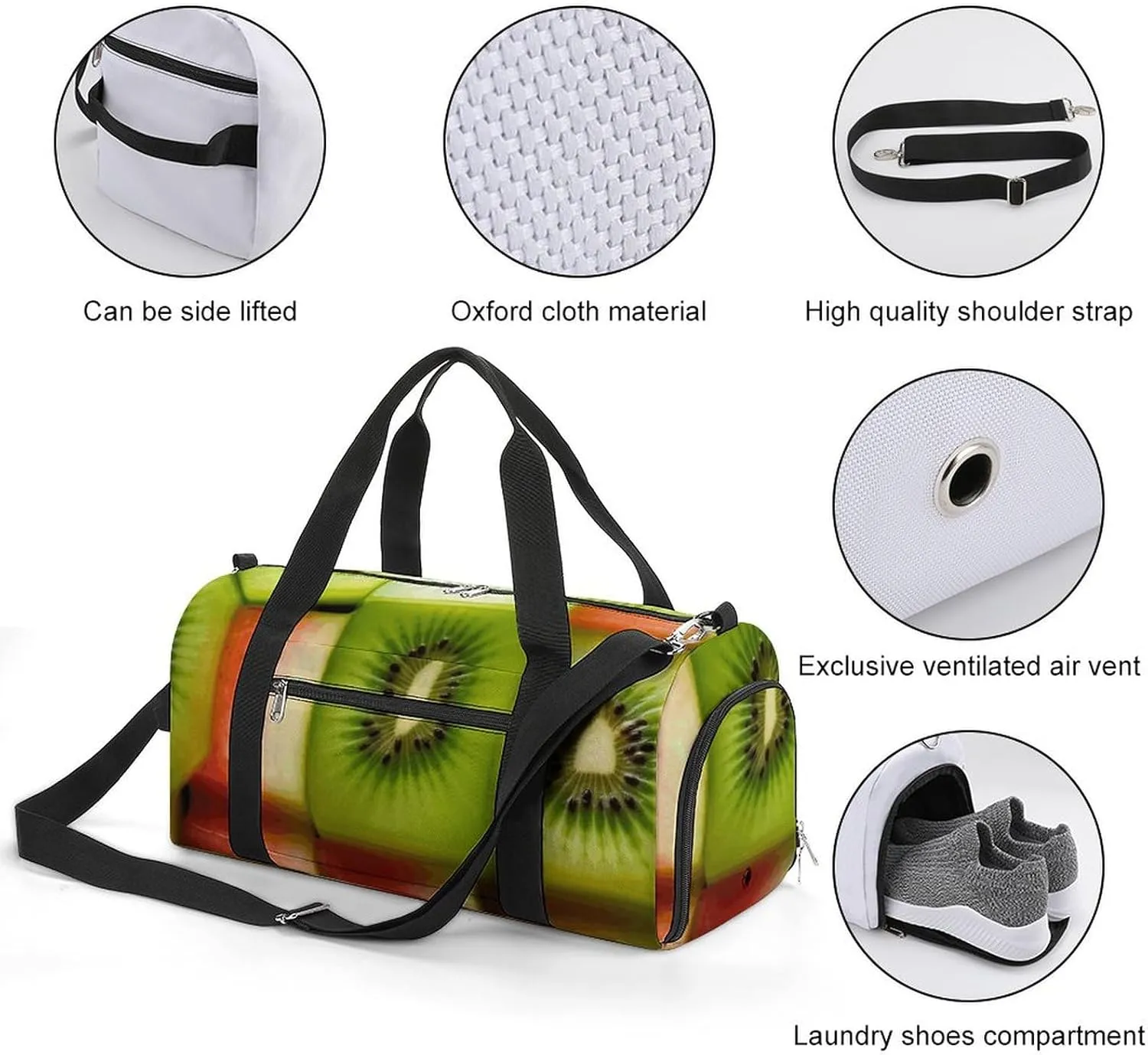 Gym Bag Kiwi Watermelon Duffel Bag for Men Women Overnight Bag with Shoe Compartment Workout Bags