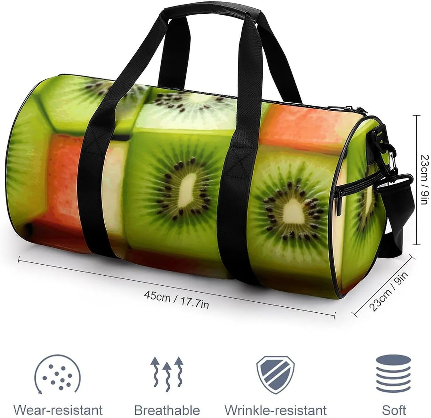 Gym Bag Kiwi Watermelon Duffel Bag for Men Women Overnight Bag with Shoe Compartment Workout Bags
