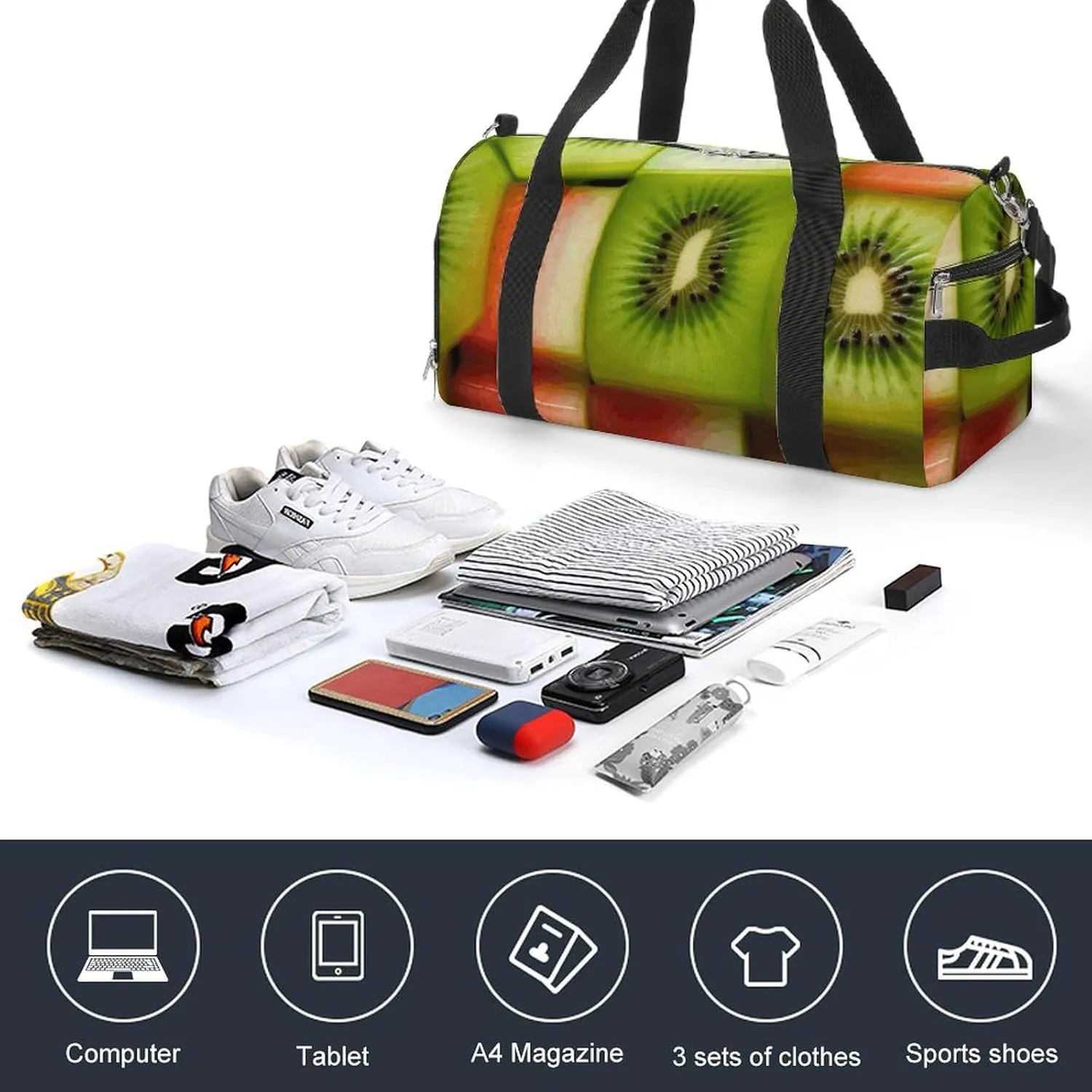 Gym Bag Kiwi Watermelon Duffel Bag for Men Women Overnight Bag with Shoe Compartment Workout Bags