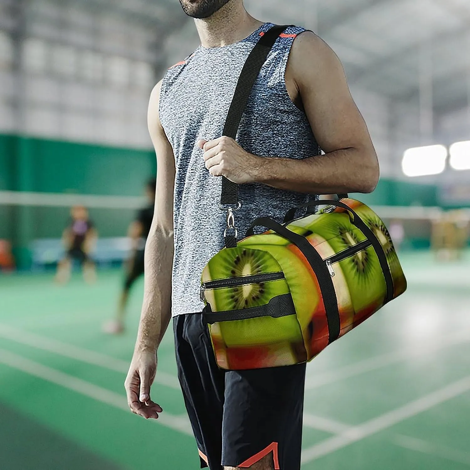 Gym Bag Kiwi Watermelon Duffel Bag for Men Women Overnight Bag with Shoe Compartment Workout Bags