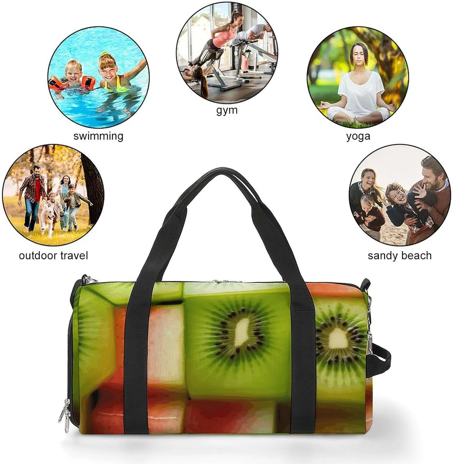 Gym Bag Kiwi Watermelon Duffel Bag for Men Women Overnight Bag with Shoe Compartment Workout Bags
