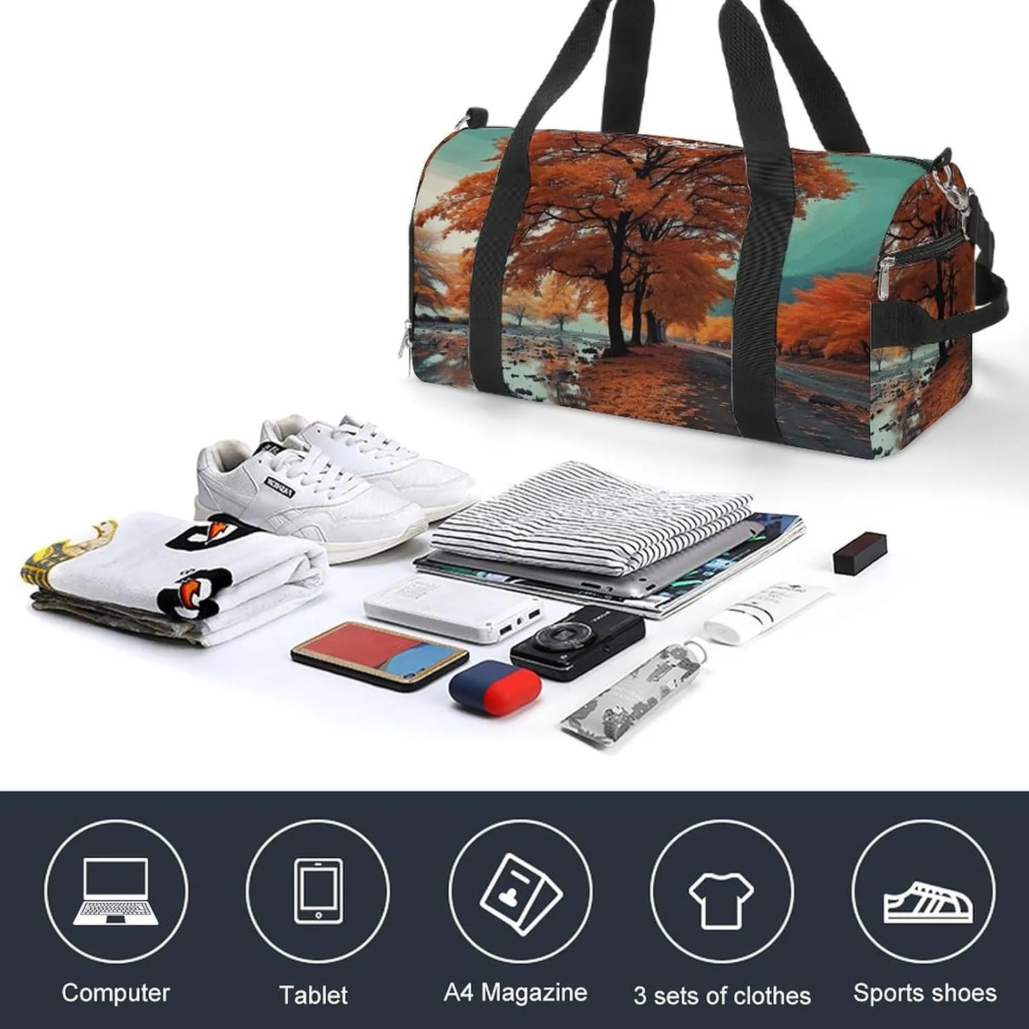 Gym Bag Maple Tree in Autumn Duffel Bag for Men Women Overnight Bag with Shoe Compartment Workout Bags