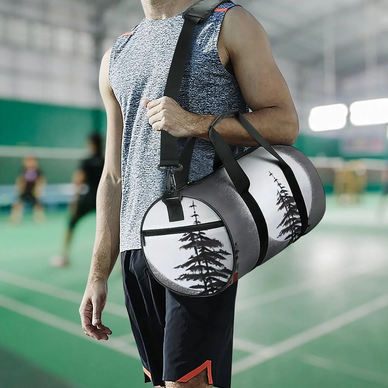 Gym Bag Moon Pine Tree Duffel Bag for Men Women Overnight Bag with Shoe Compartment Workout Bags