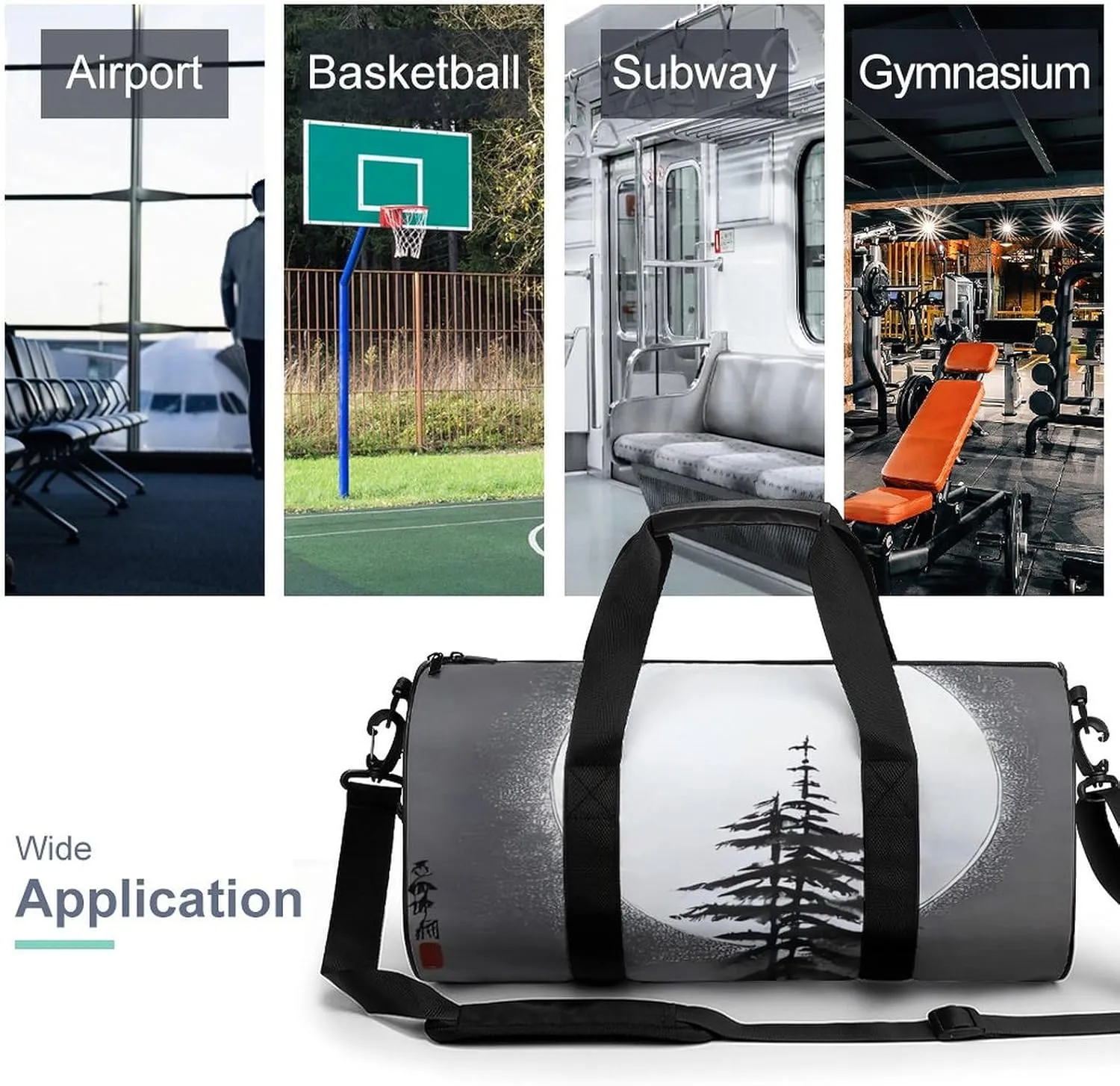 Gym Bag Moon Pine Tree Duffel Bag for Men Women Overnight Bag with Shoe Compartment Workout Bags