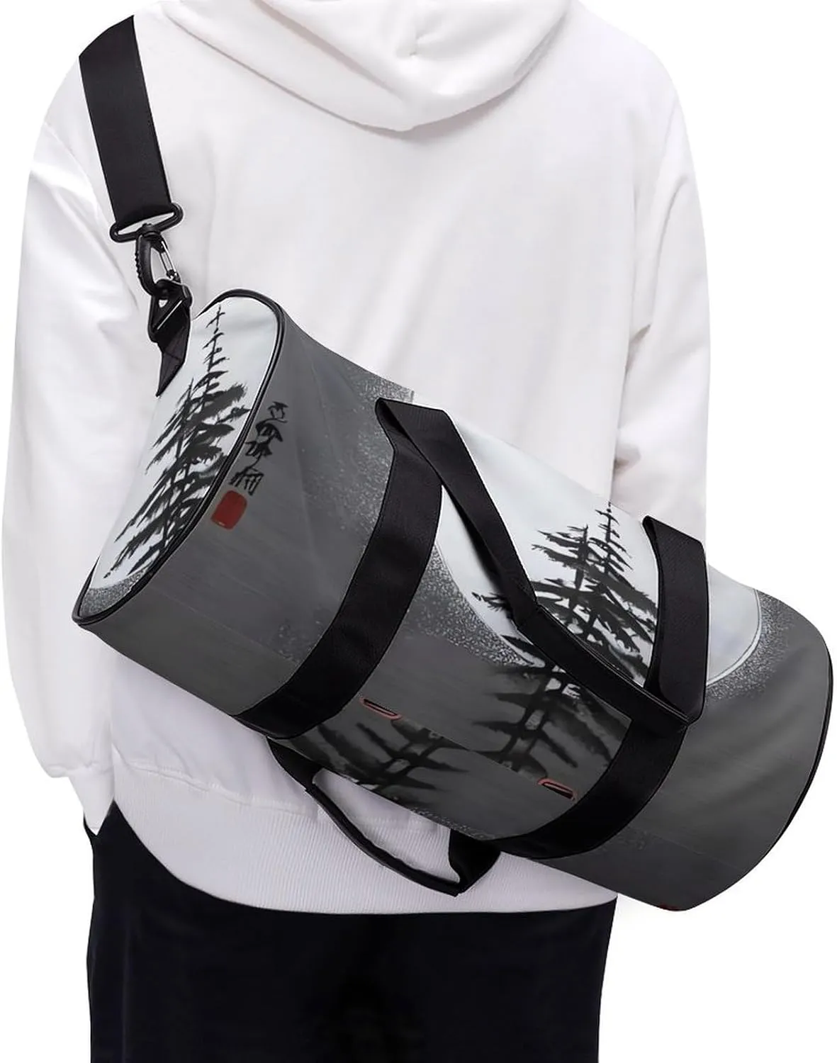 Gym Bag Moon Pine Tree Duffel Bag for Men Women Overnight Bag with Shoe Compartment Workout Bags