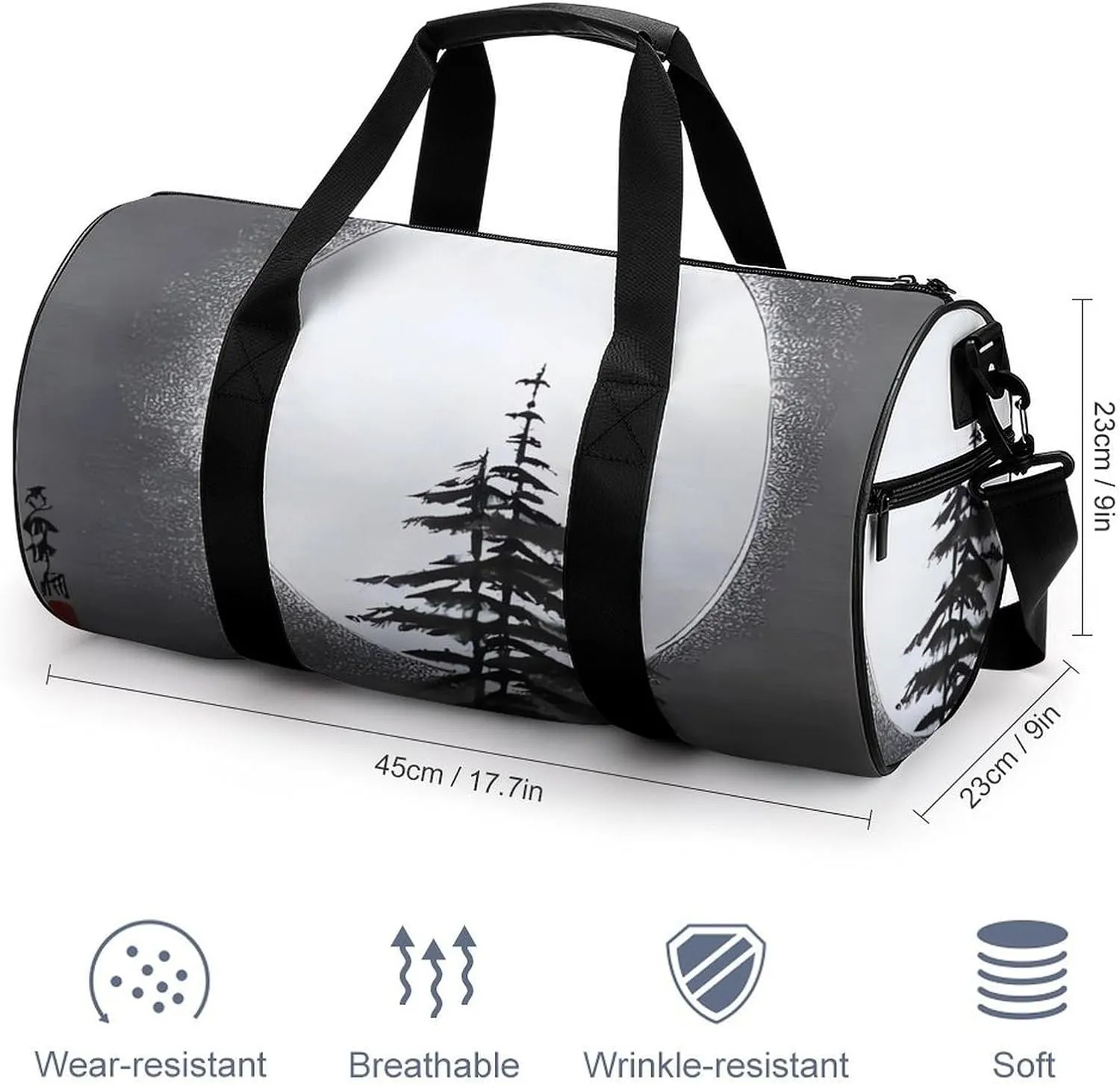 Gym Bag Moon Pine Tree Duffel Bag for Men Women Overnight Bag with Shoe Compartment Workout Bags