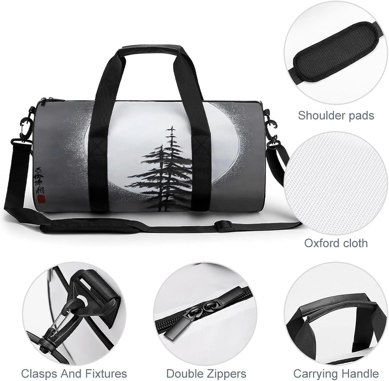 Gym Bag Moon Pine Tree Duffel Bag for Men Women Overnight Bag with Shoe Compartment Workout Bags