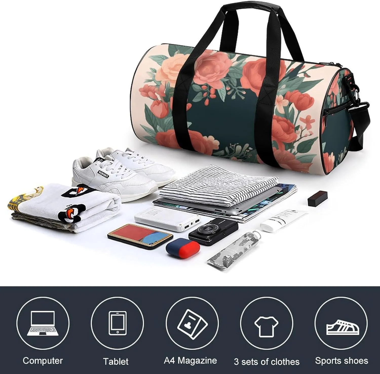 Gym Bag Mother's Day Bouquet Duffel Bag for Men Women Overnight Bag with Shoe Compartment Workout Bags