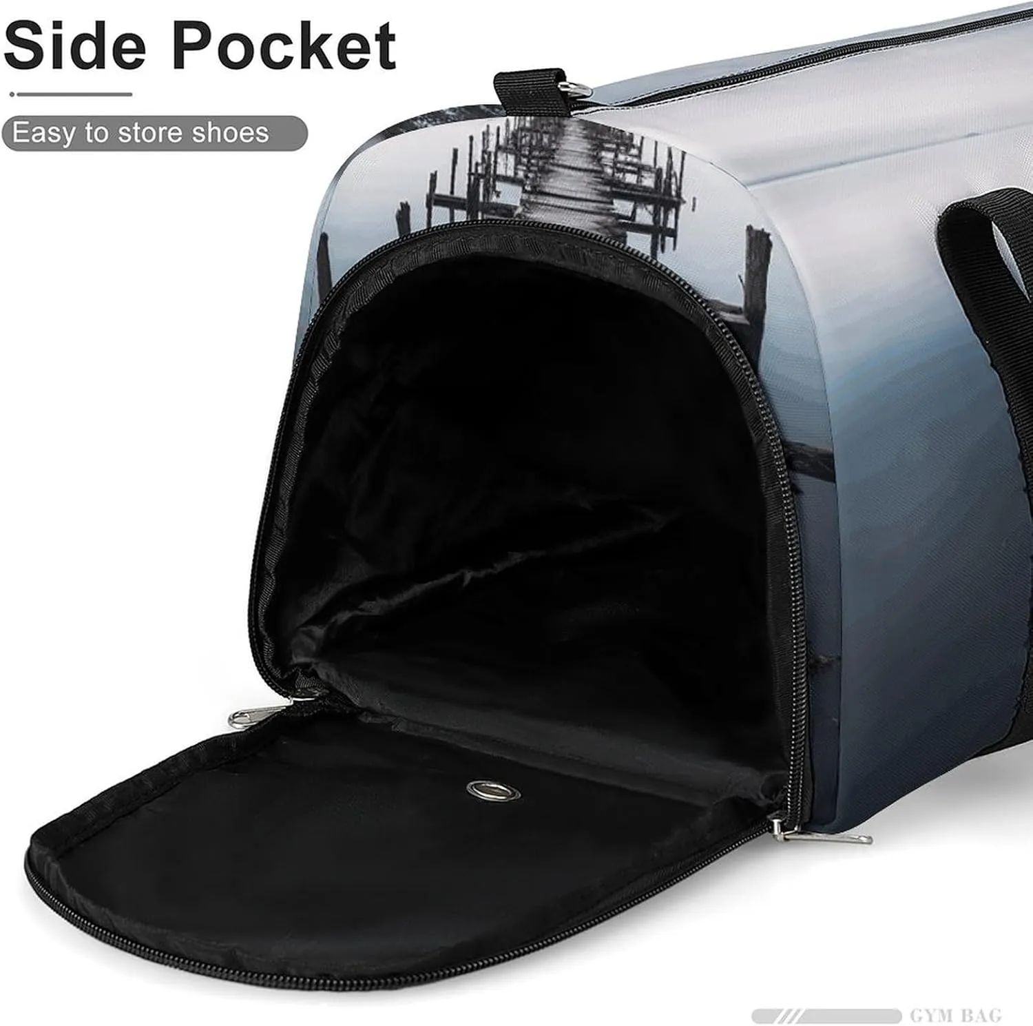 Gym Bag Old Wood Pier Duffel Bag for Men Women Overnight Bag with Shoe Compartment Workout Bags