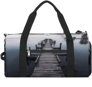 Gym Bag Old Wood Pier Duffel Bag for Men Women Overnight Bag with Shoe Compartment Workout Bags