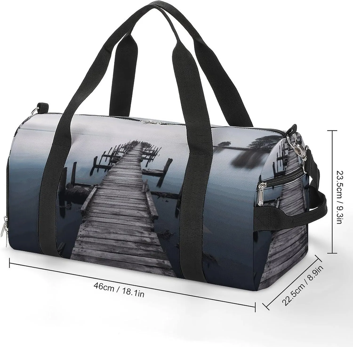 Gym Bag Old Wood Pier Duffel Bag for Men Women Overnight Bag with Shoe Compartment Workout Bags