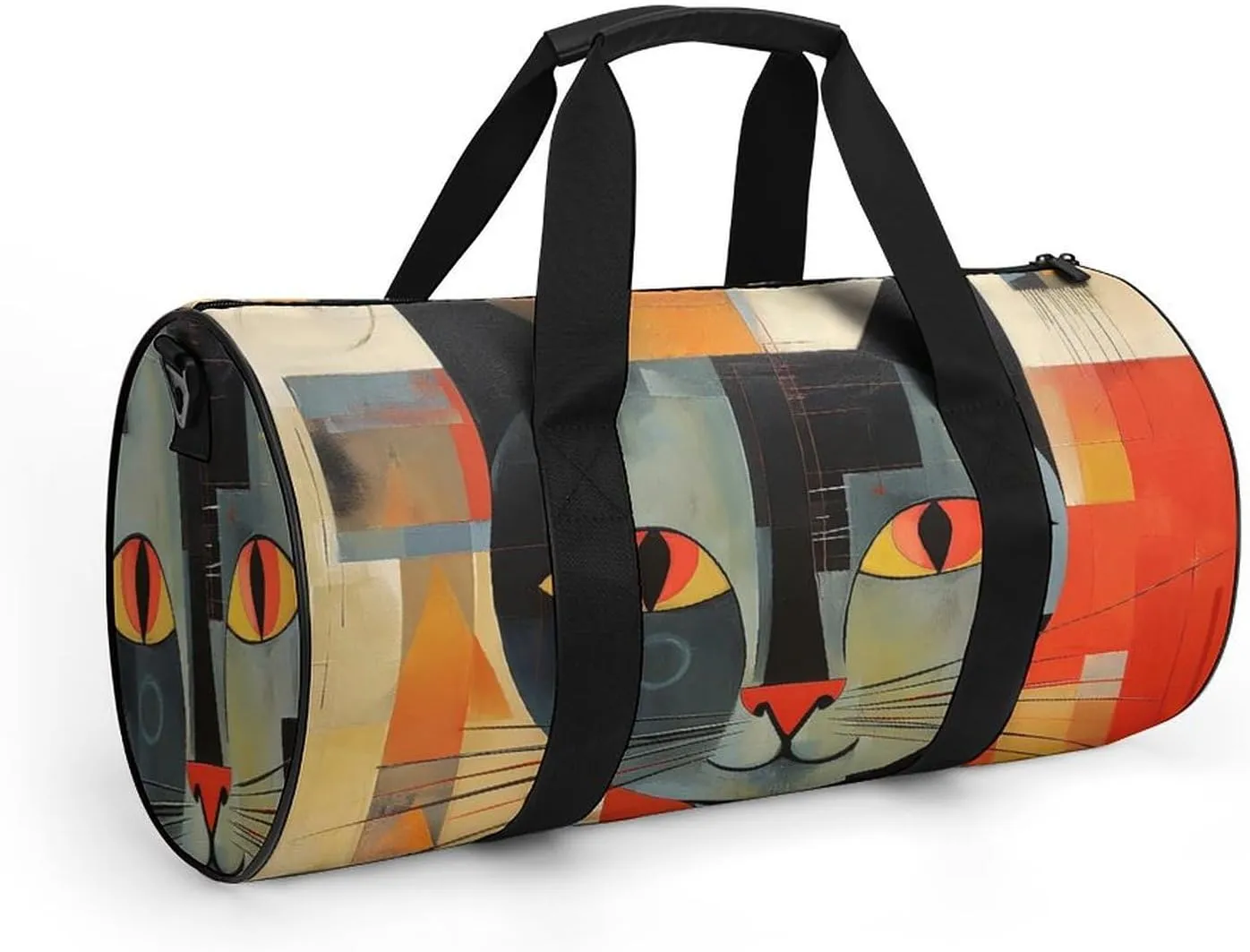 Gym Bag Orange Red Eyes Cat Duffel Bag for Men Women Overnight Bag with Shoe Compartment Workout Bags