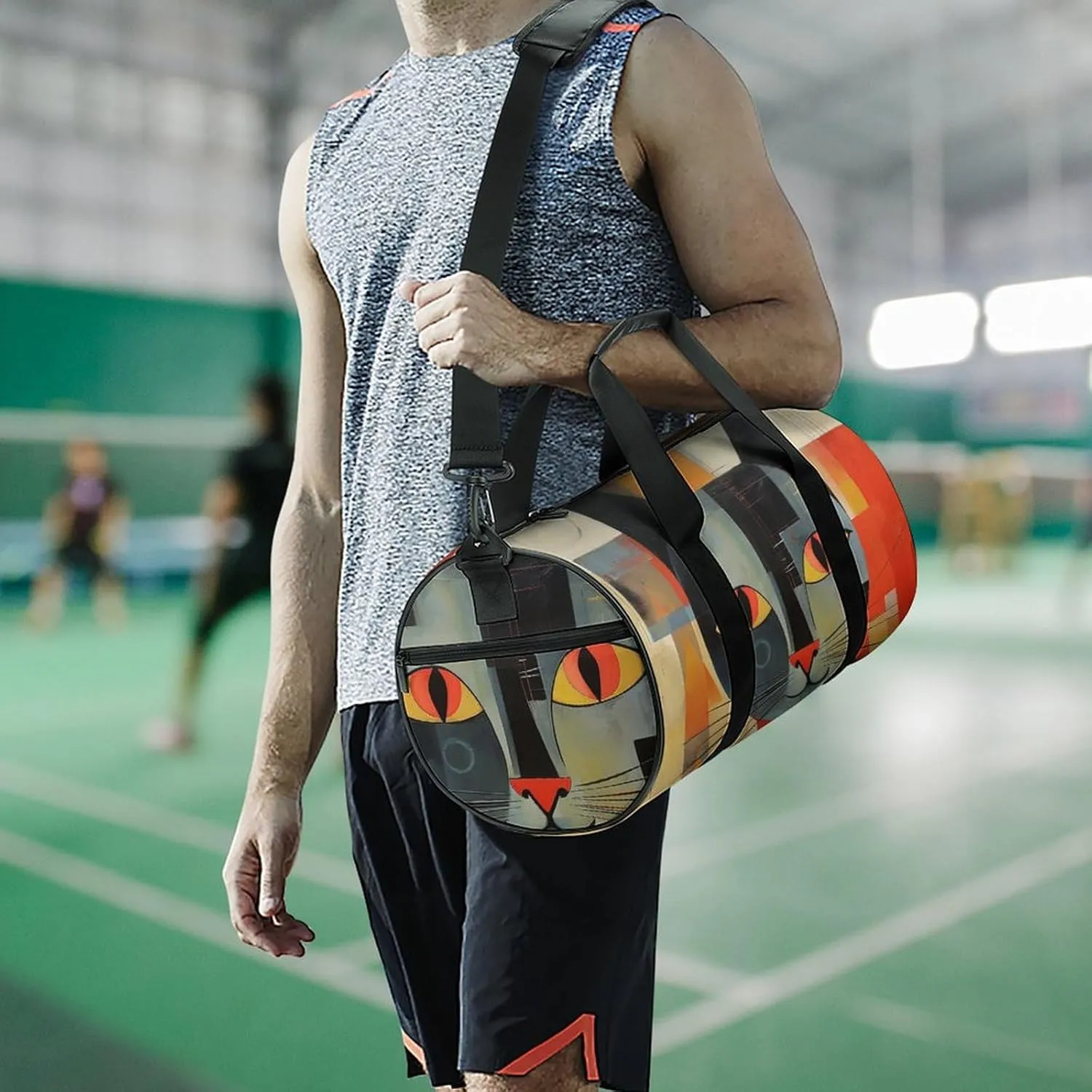 Gym Bag Orange Red Eyes Cat Duffel Bag for Men Women Overnight Bag with Shoe Compartment Workout Bags