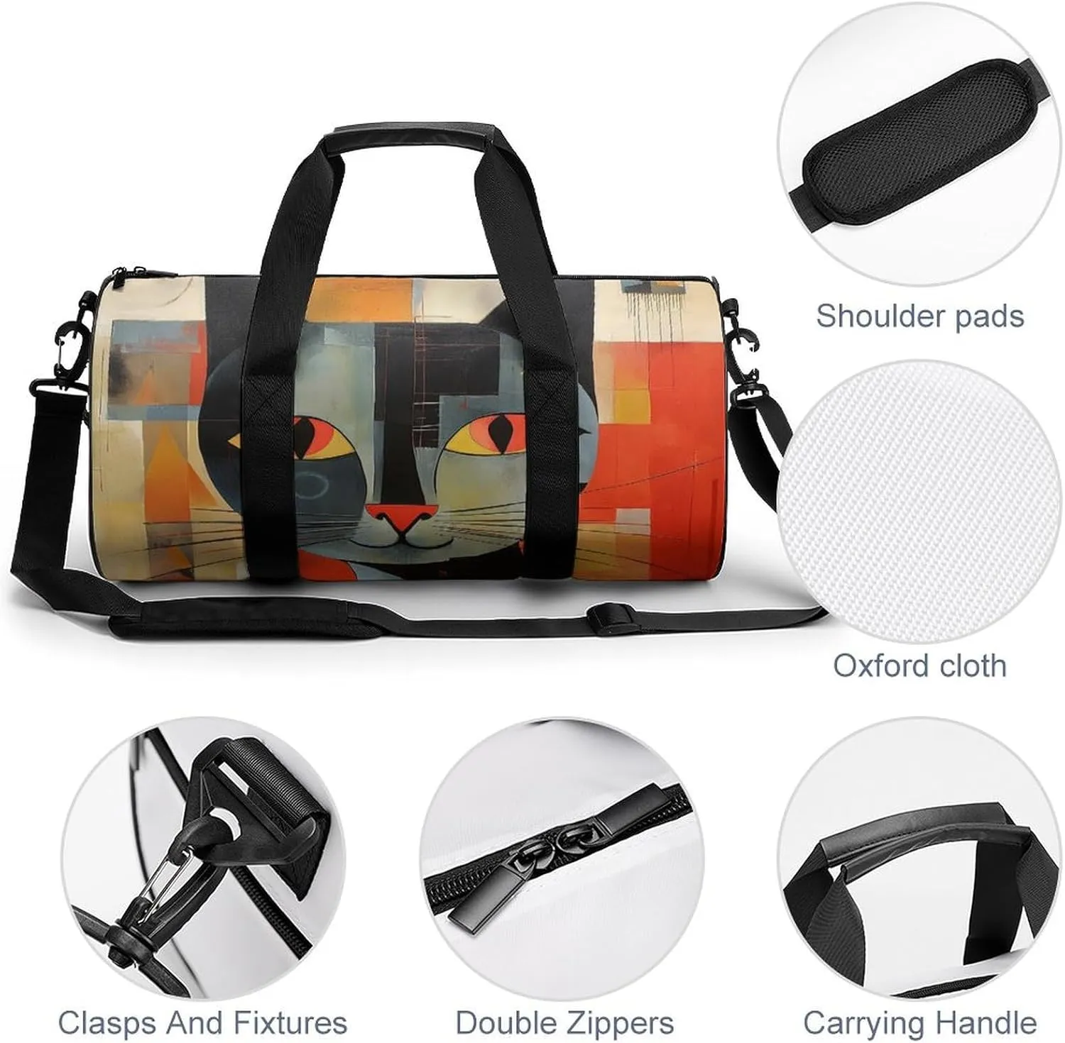 Gym Bag Orange Red Eyes Cat Duffel Bag for Men Women Overnight Bag with Shoe Compartment Workout Bags